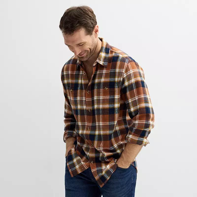 Men's Sonoma Goods For Life® Supersoft Flannel Button-Down Shirt, Size: Small, Light Blue Plaid Product Image