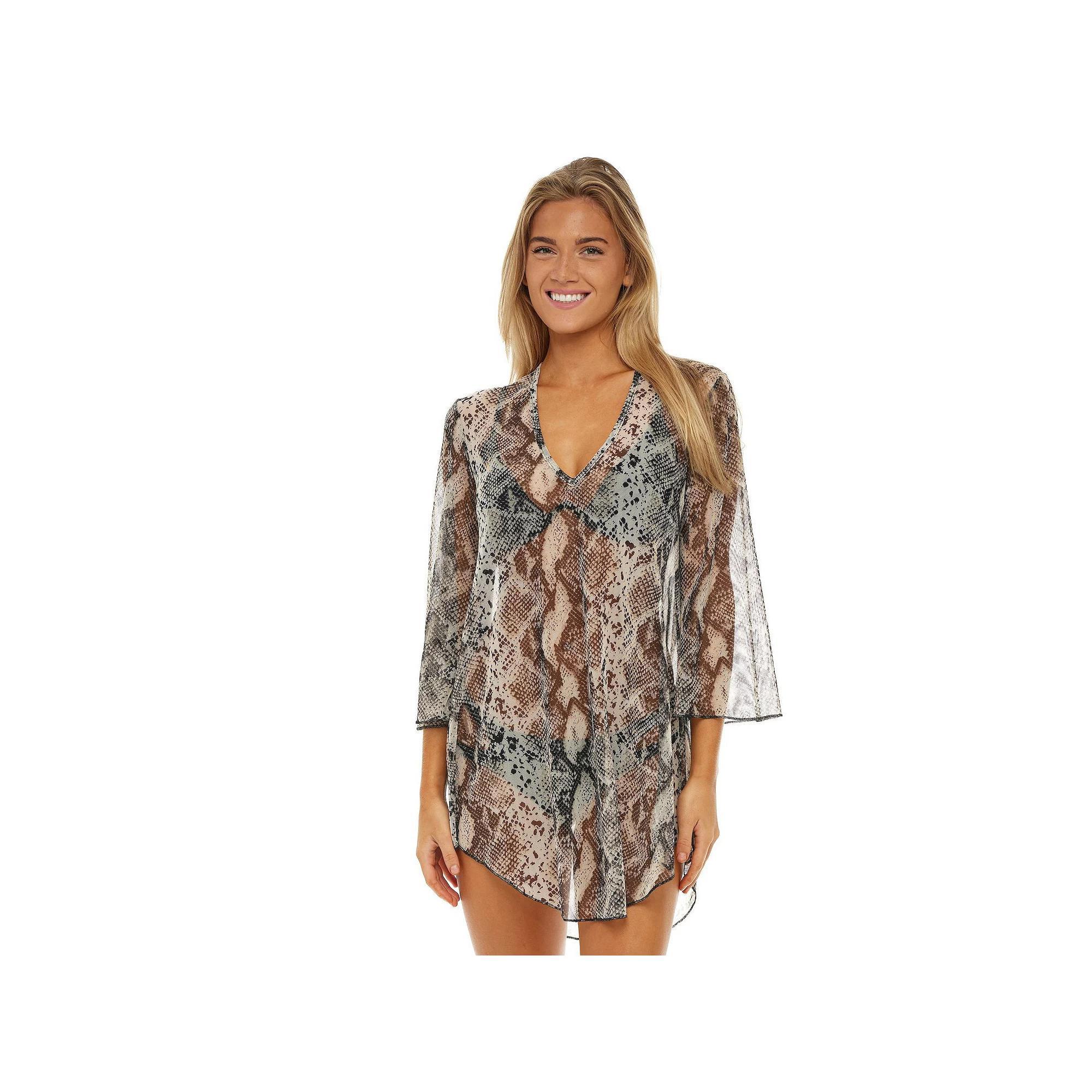 Women's Jordan Taylor Animal Print Sheer Swim Cover-Up Tunic, Size: XL, Snake Product Image