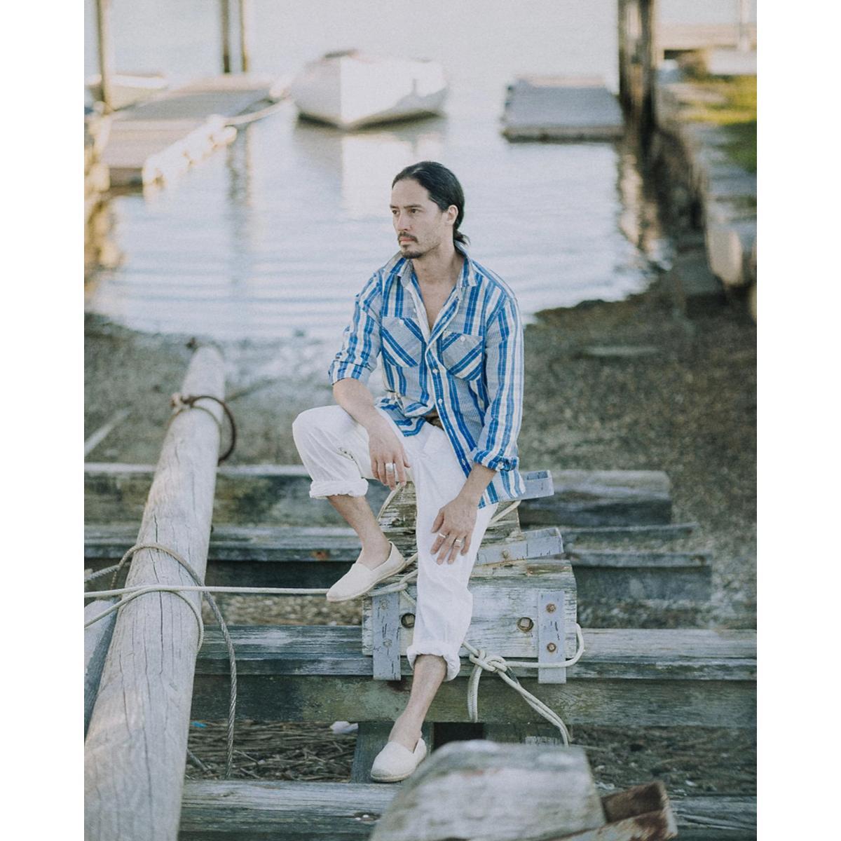 Indigo Plaid Cotton-Linen Workshirt Product Image