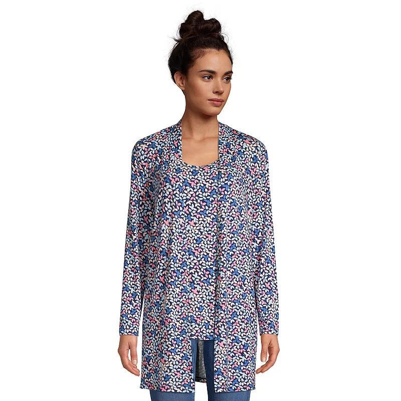 Petite Lands' End Lightweight Long Cardigan Sweater, Women's, Size: Medium Petite, Deep Blue Dye Palms Product Image