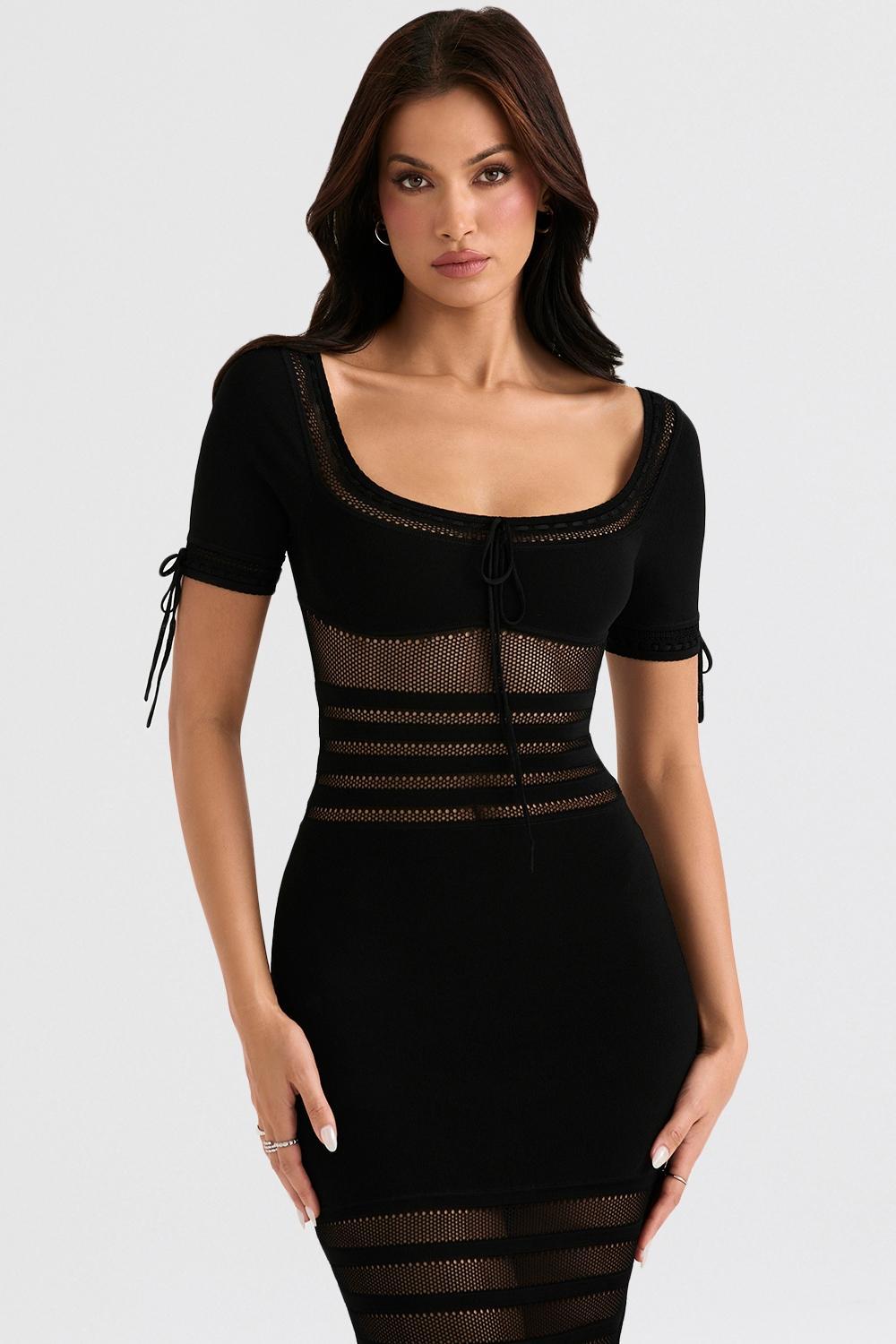 Lilla Black Openwork Knit Midi Dress Product Image
