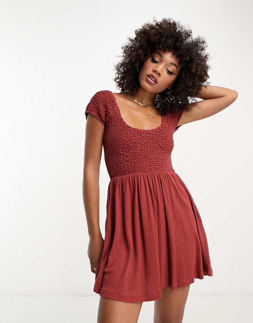 ASOS DESIGN scoop neck cap sleeve crinkle shirred mini dress Product Image