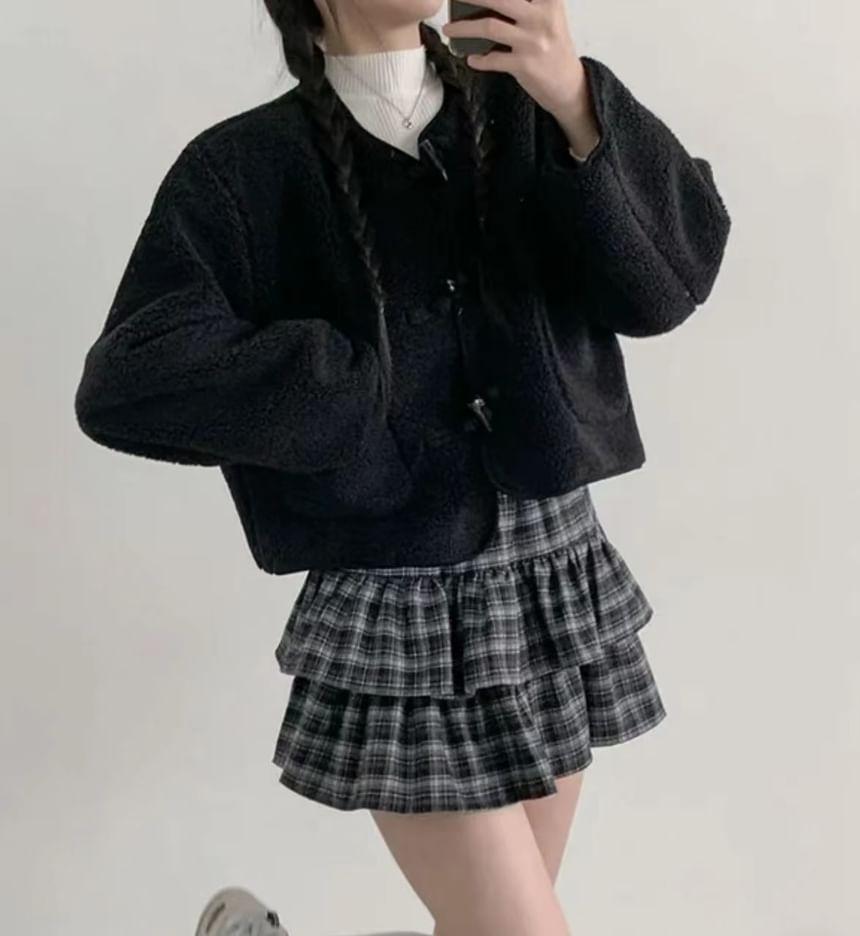 High Waist Plaid Ruffle Hem Tiered Skirt Product Image