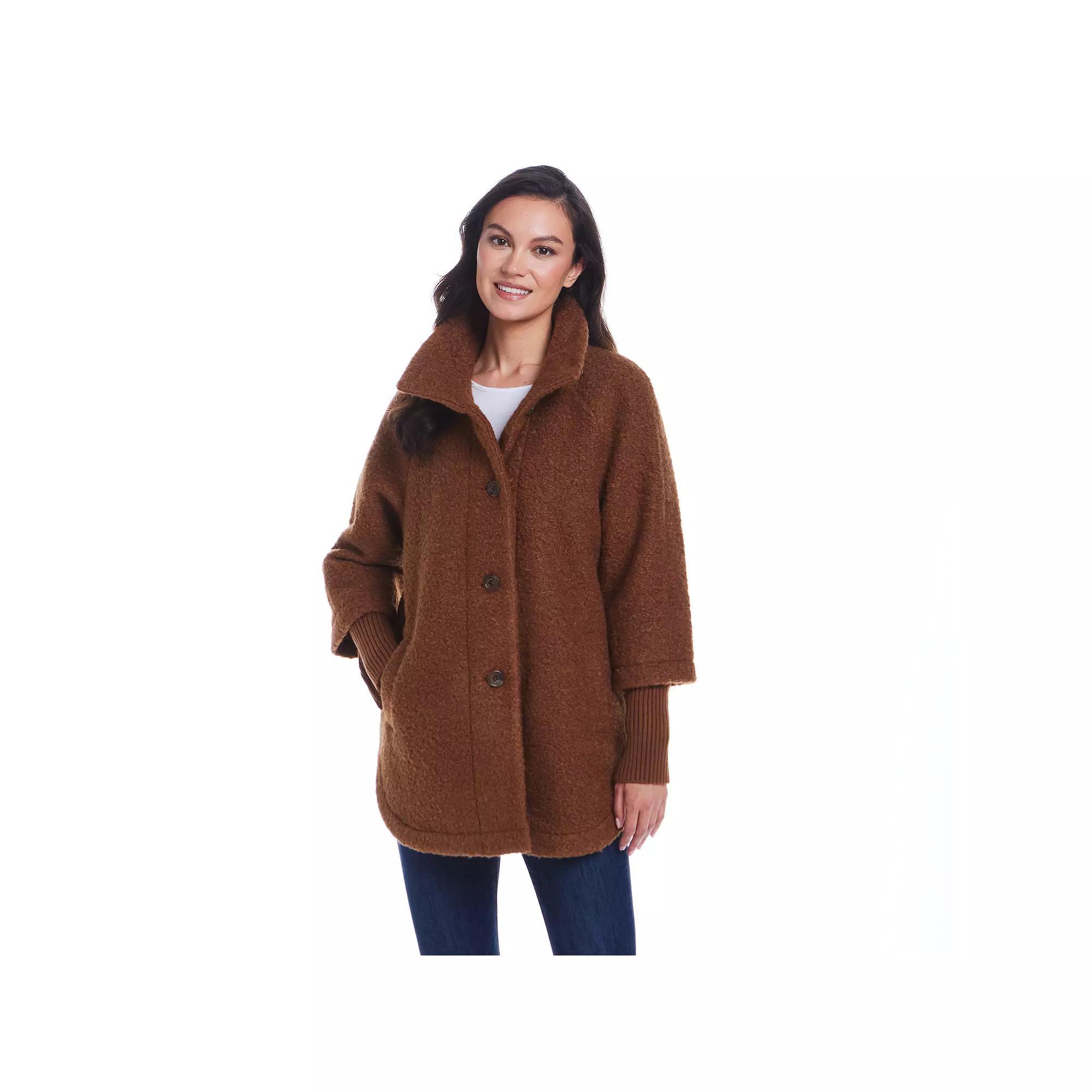 Women's Weathercast Button Front Boucle Topper Coat with Knit Sleeves, Size: Small, Toffee Product Image
