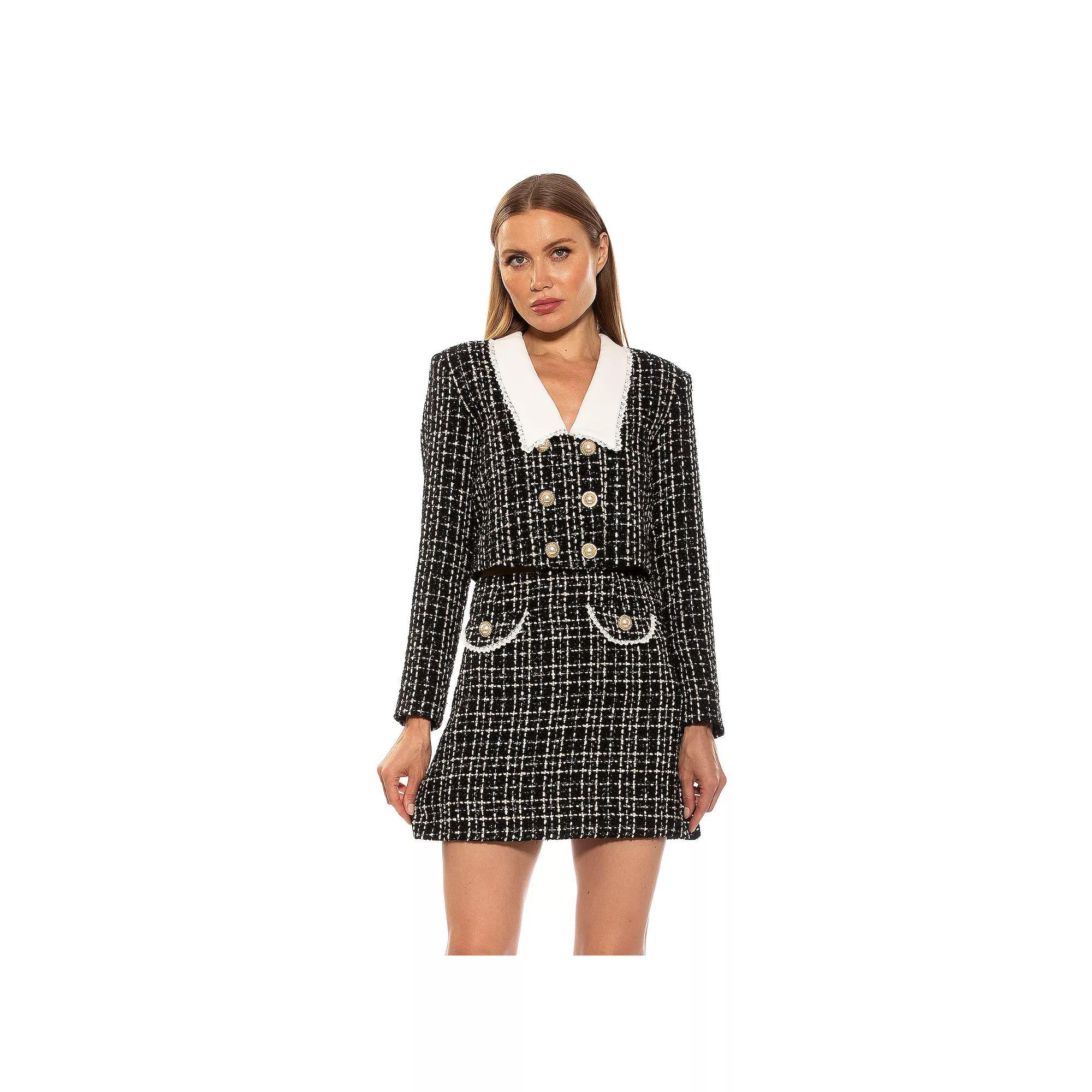 Women's ALEXIA ADMOR Aurelia Drop Lace Collar Cropped Tweed Jacket, Size: 6, Black White Product Image