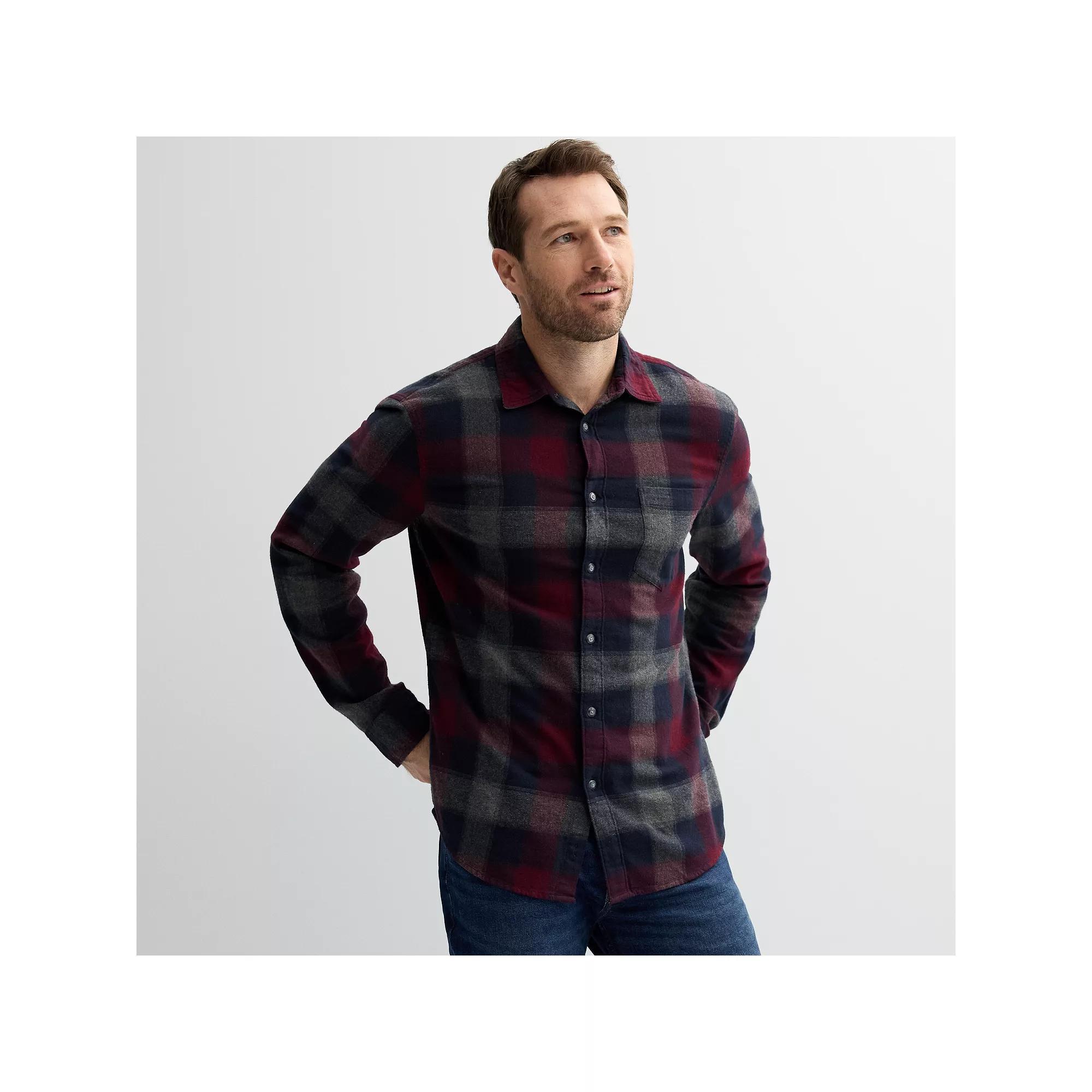 Men's Sonoma Goods For Life® One Pocket Flannel Button-Down Shirt, Size: Small, Red  Buff Chec Product Image