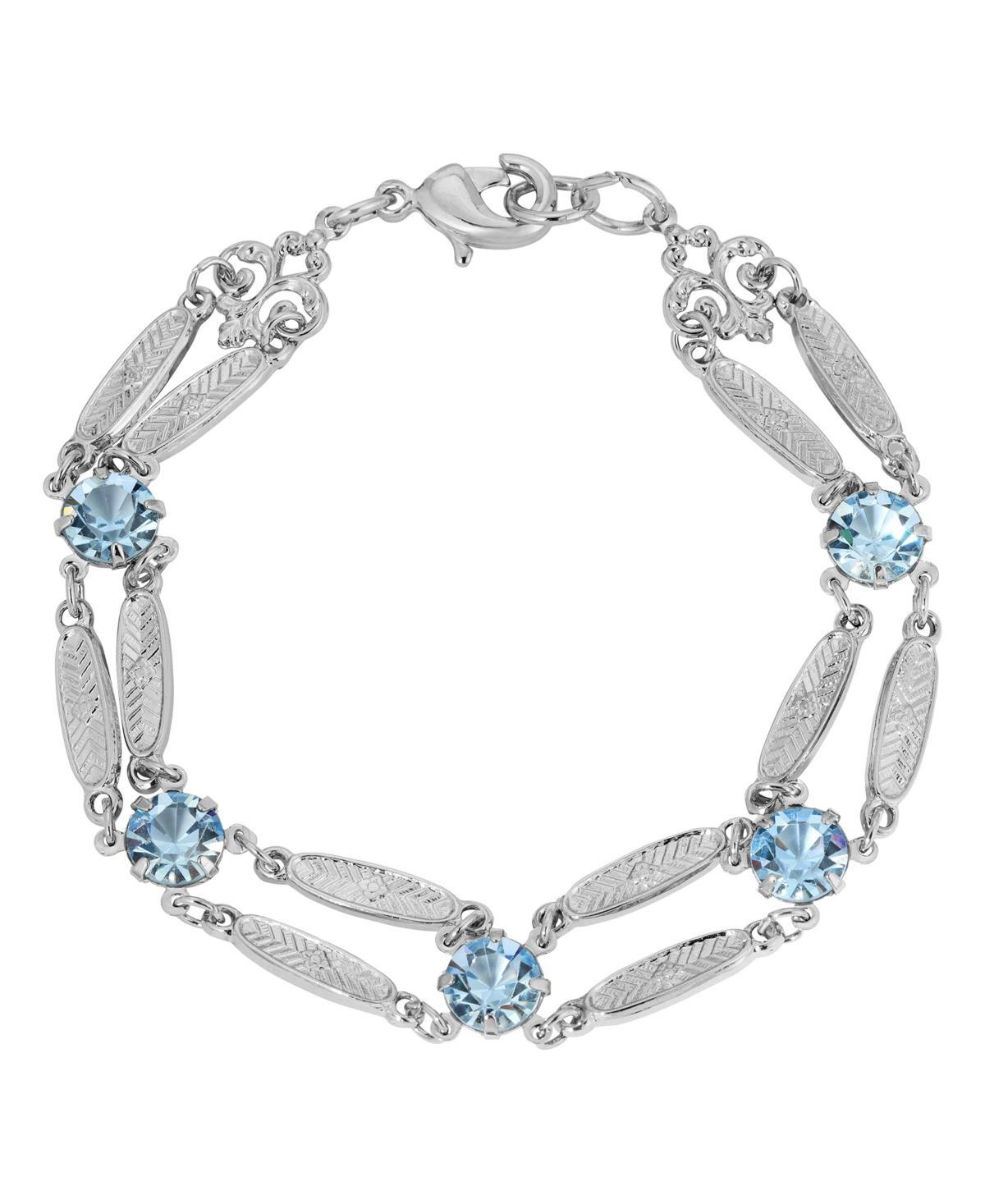 1928 Silver Tone Textured Link Crystal Bracelet, Women's, Blue Product Image