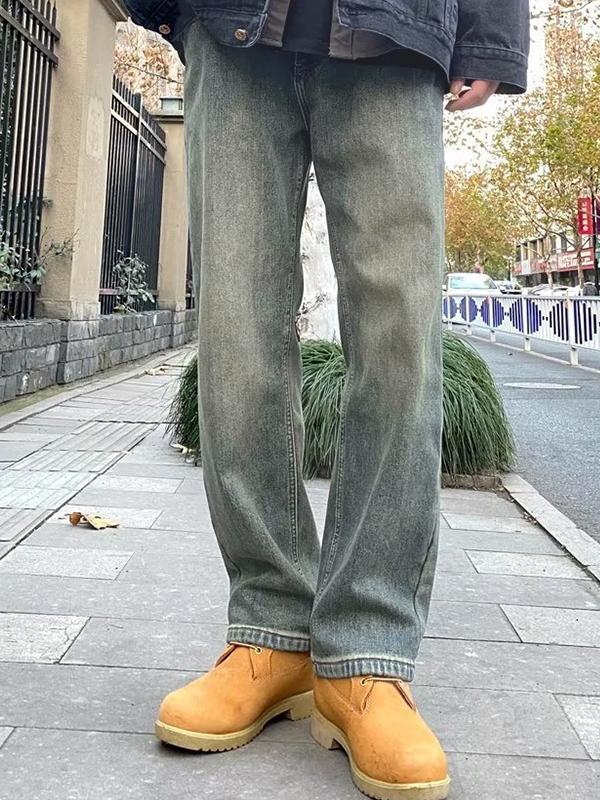 Men's Vintage Wash Denim Loose Jeans Product Image