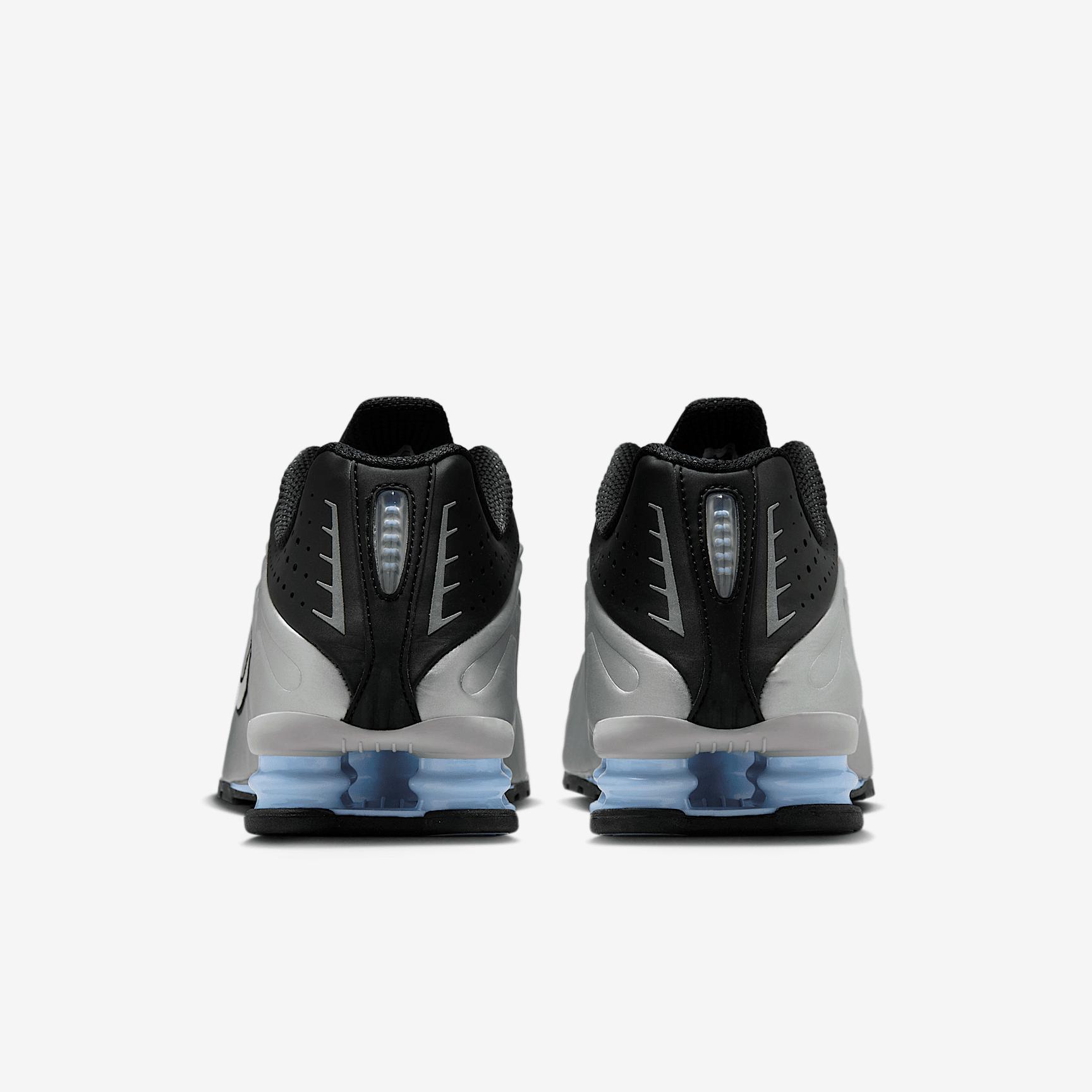Nike Mens Shox R4 Casual Shoes in Metallic Silver/Black/Psychic Blue Product Image