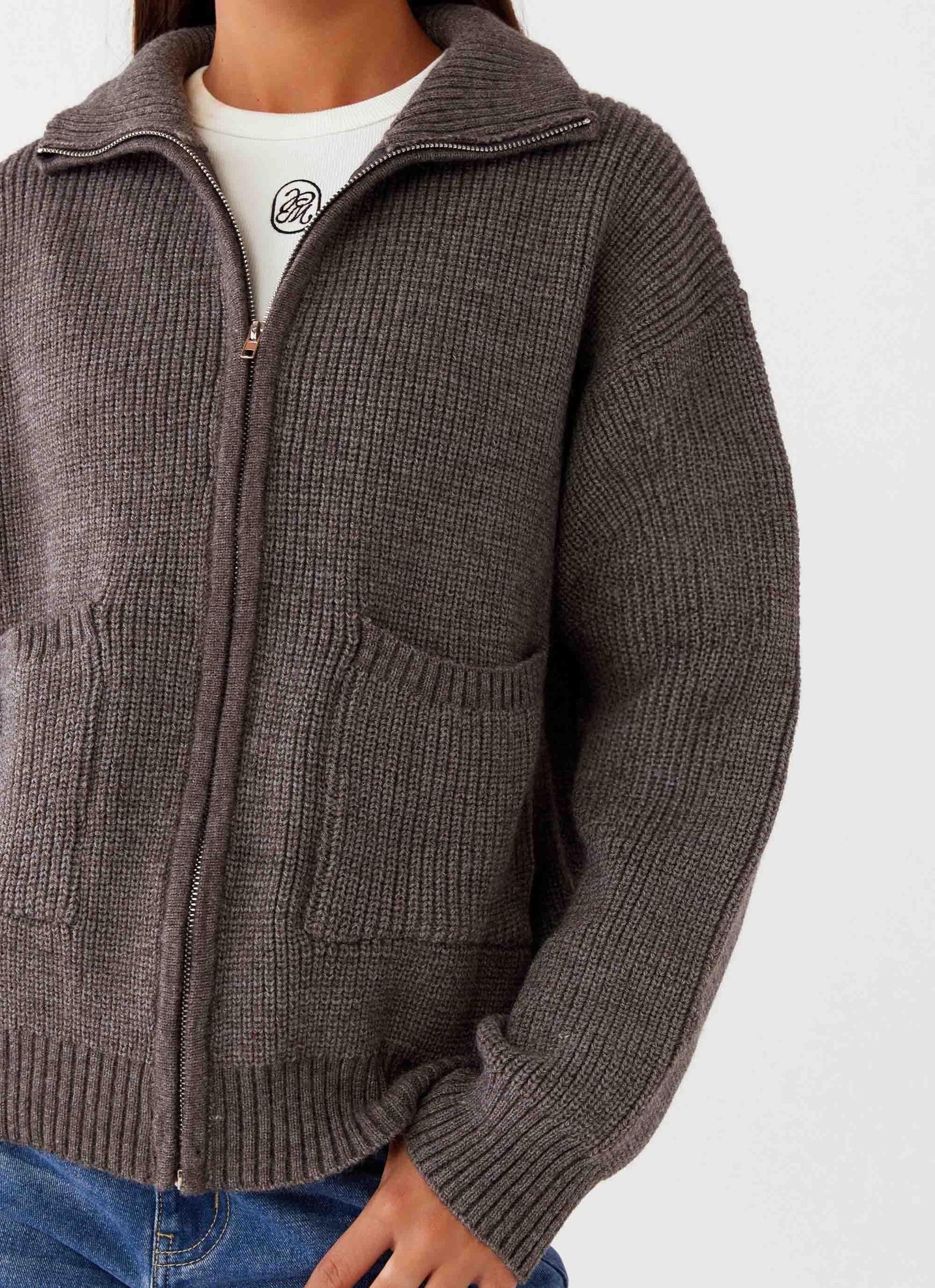 Common Ground Oversized Zip Cardigan - Charcoal Product Image