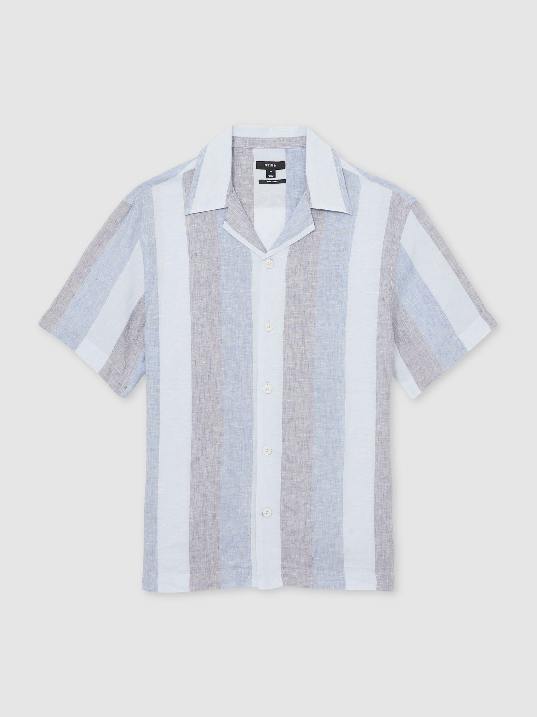 Stripe Cuban Collar Shirt in Wide Stripe Blue Multi Product Image