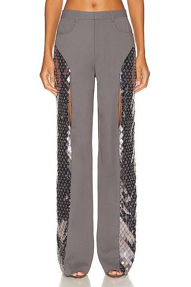 Lapointe Metal Embroidery Pebble Crepe Slit Front Pant in Grey Product Image