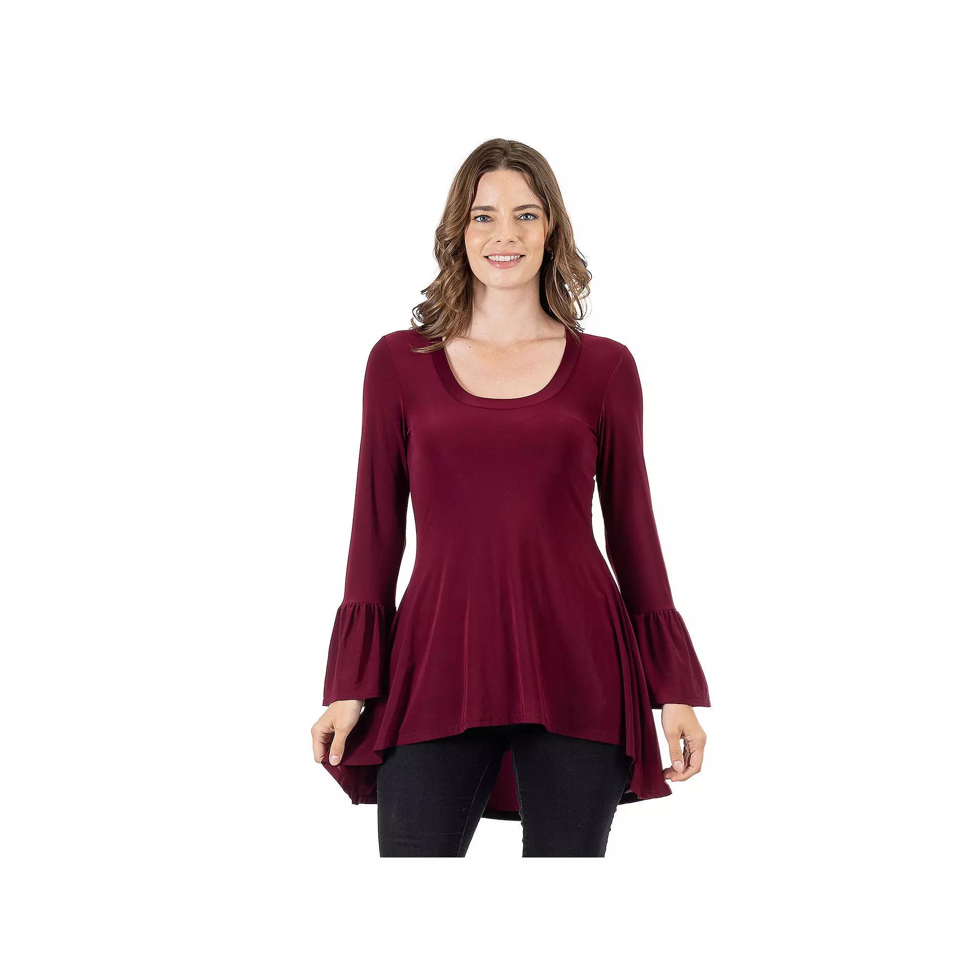 Women's 24Seven Comfort Apparel Long Bell Sleeve High-Low Tunic Top, Size: XXL, Black Product Image