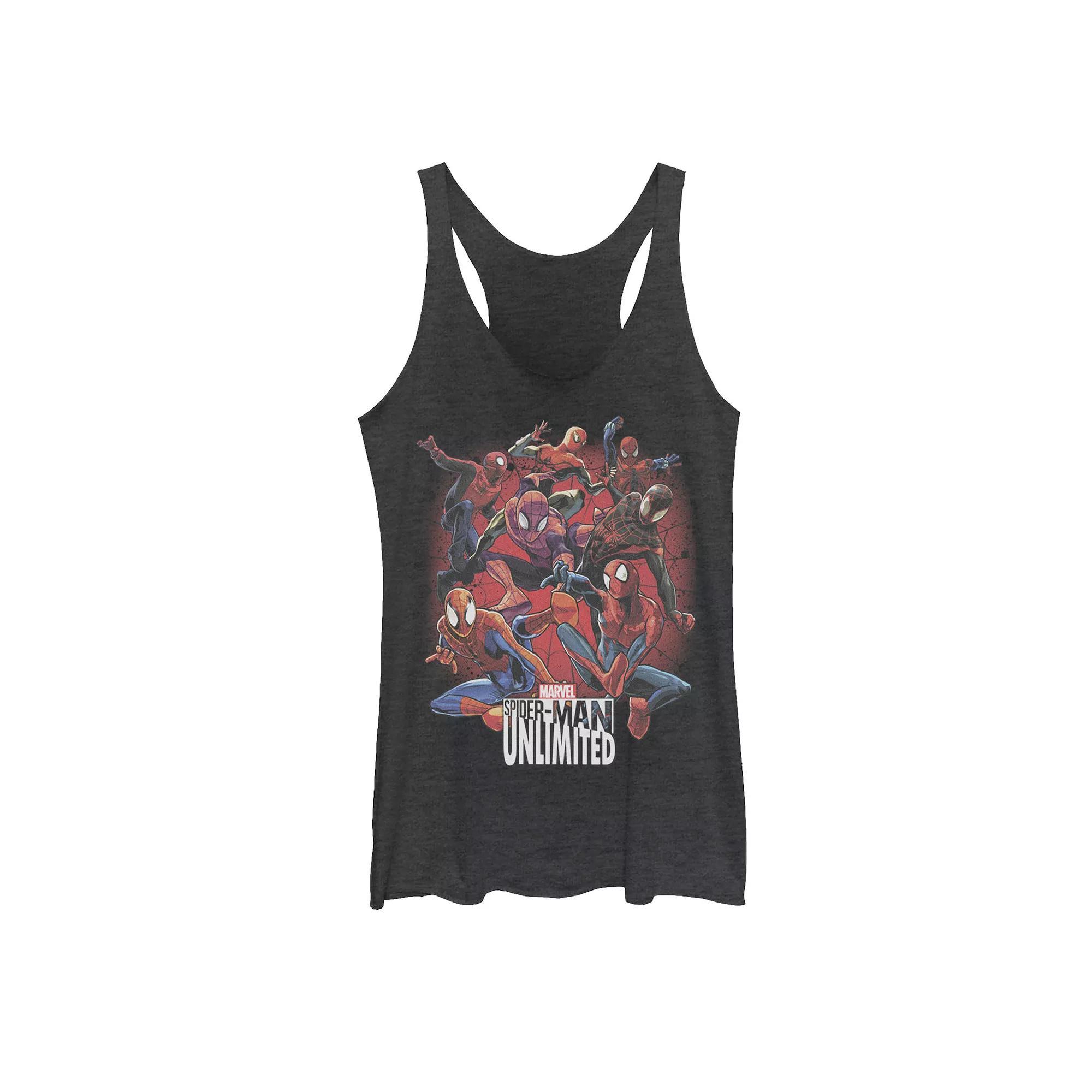 Juniors Marvel Spider-Man Unlimited Group Shot Graphic Tank Top, Girls Black Grey Product Image