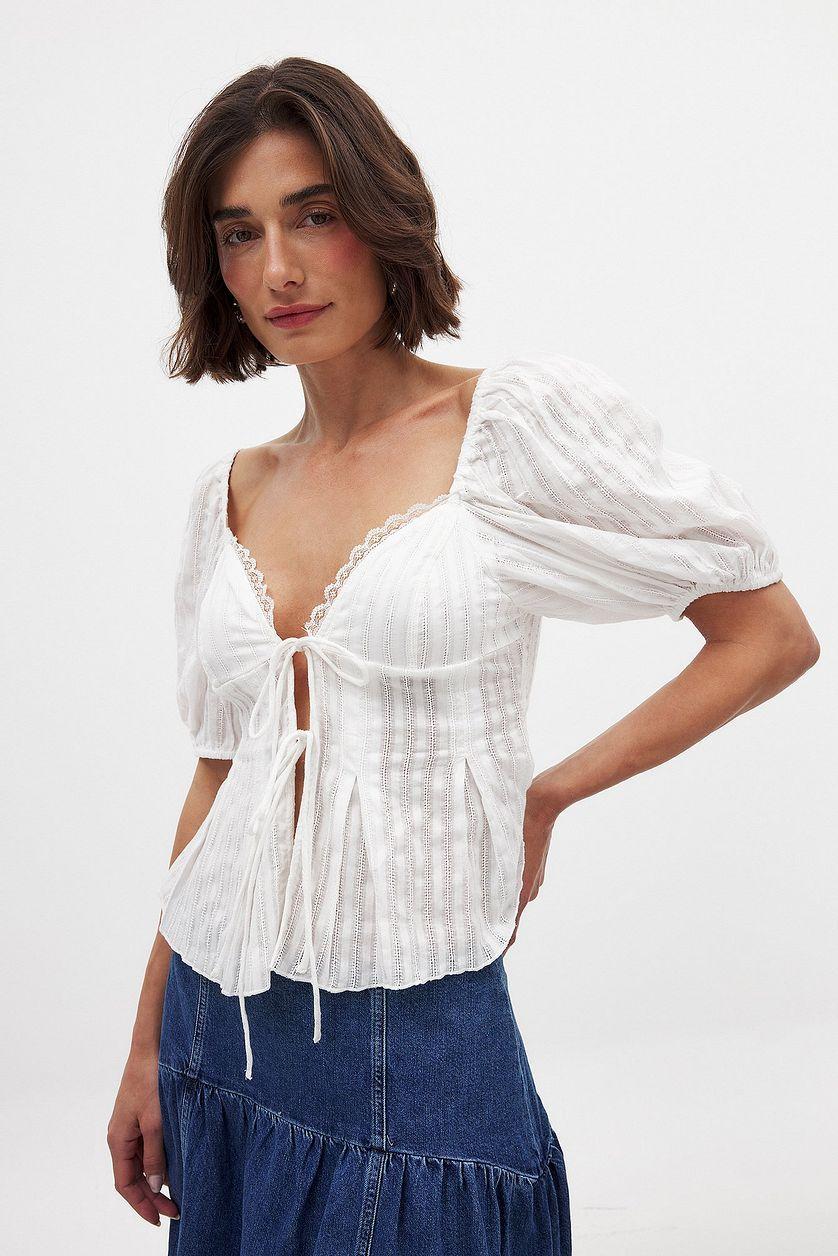 Puff Shoulder Tie Front Corset Top Product Image