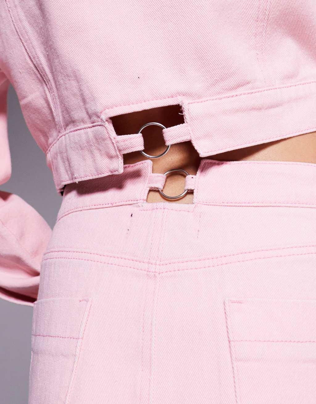Liquor N Poker denim mini skirt with metal detail waistband in pink acid wash Product Image