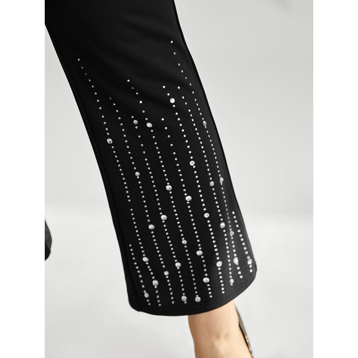 Plus Size Rhinestone Elastic Waist Bootcut Pants Women Black Cocktail Bootcut High Rise Party Pants BloomChic 12/L Product Image