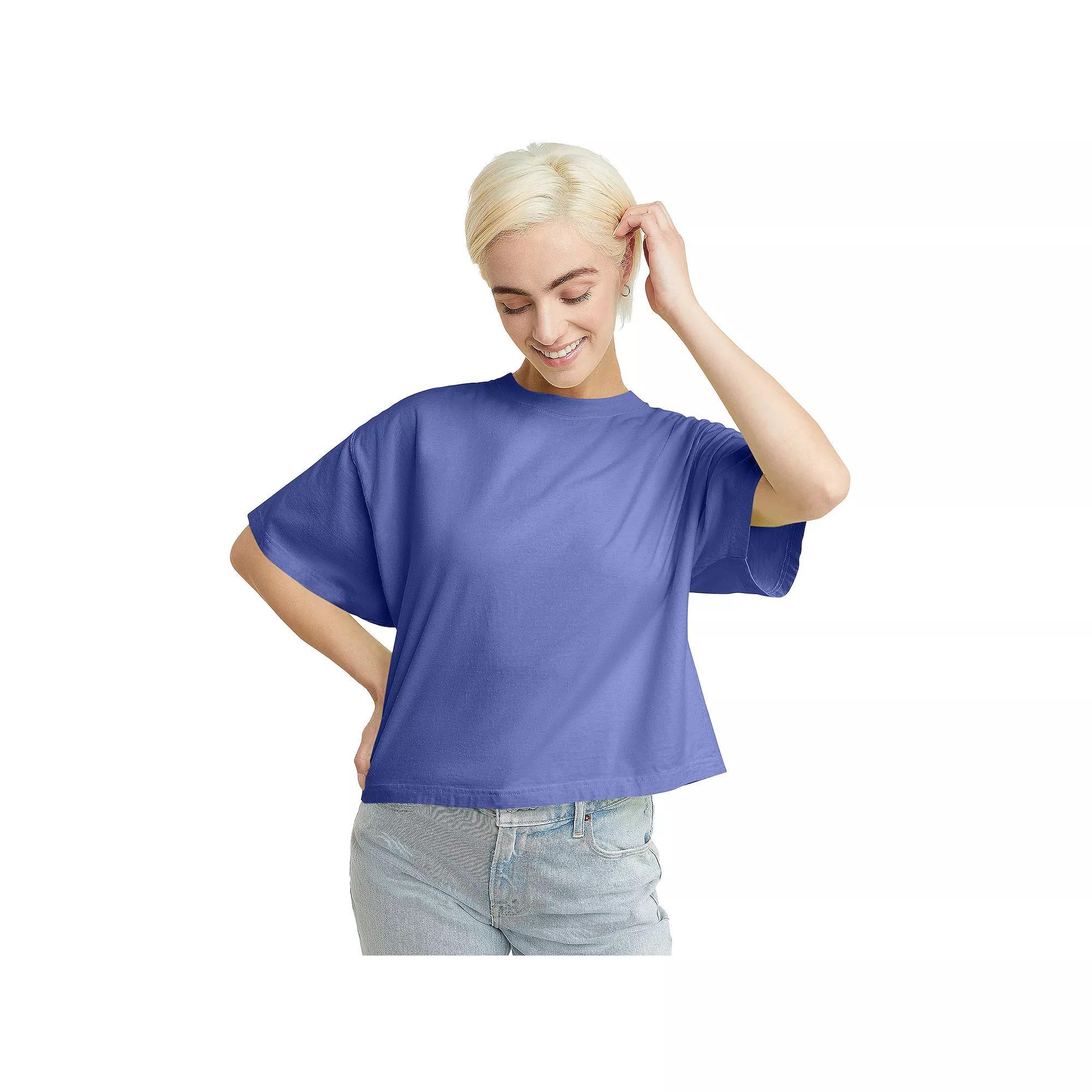 Hanes Womens Garment Dyed Cropped Cotton T-Shirt Anchor Slate 2XL Product Image