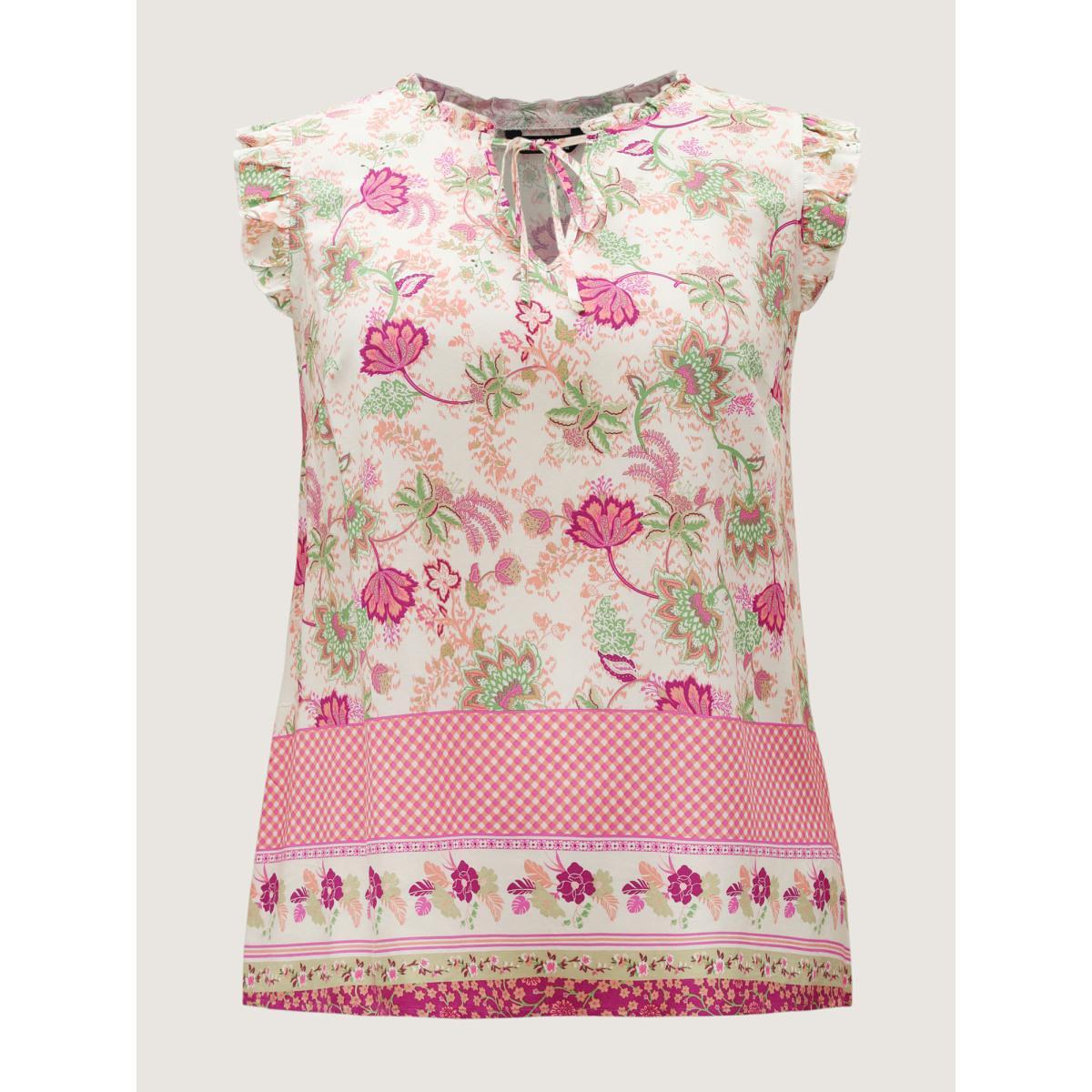 Plus Size Dreamy Floral Neck Tie Tank Top Women Peach Tie knot V-neck Everyday-Casual Tank Tops Camis BloomChic 28/5X Product Image