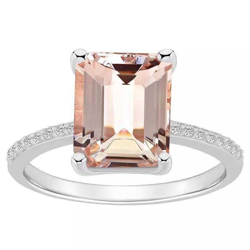 Alyson Layne Emerald Cut Morganite 1/10 Carat T.W. Diamond Ring, Womens 14k White Gold Product Image