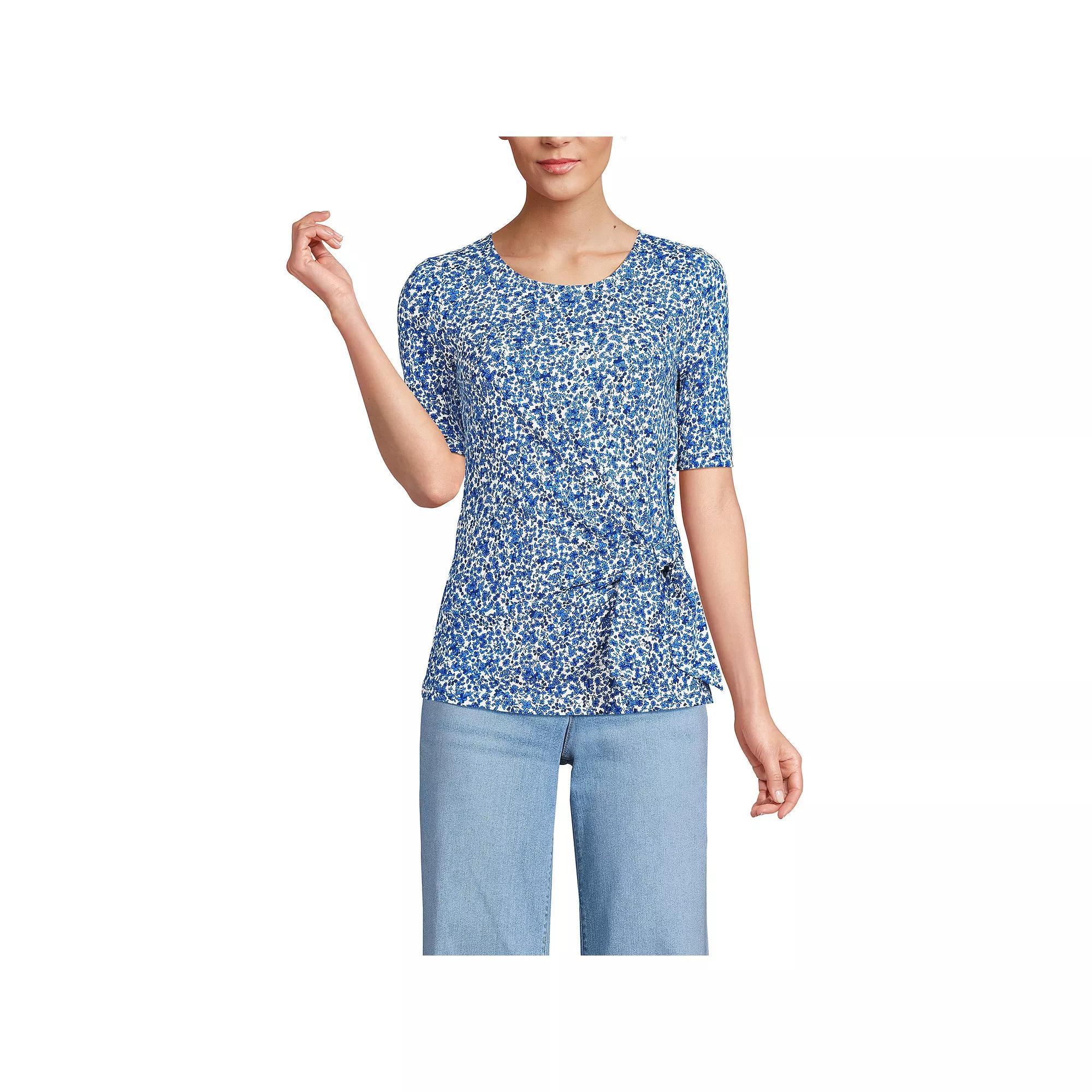 Petite Lands End Elbow Sleeve Tie Front Top, Womens Product Image