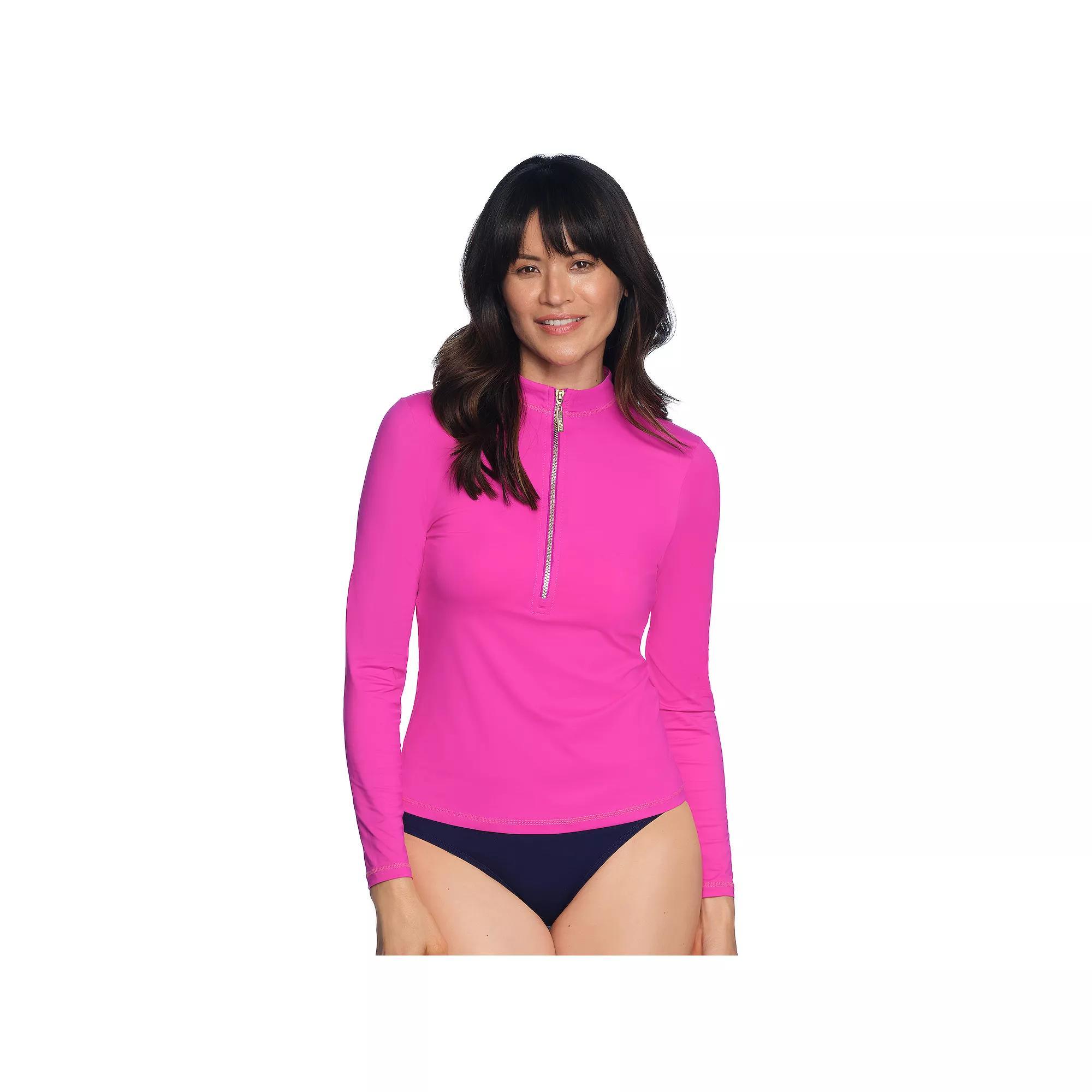 LOFT Zip-Front Rashguard, Womens Pink Rose Product Image