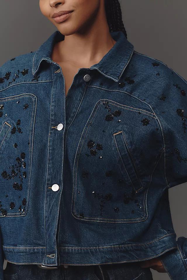 Pilcro Dolman-Sleeve Beaded & Sequin Denim Jacket Product Image