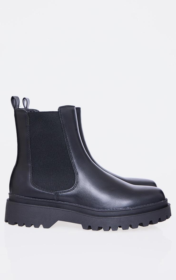 Black  Pu Round Toe Chelsea Ankle Boots Product Image