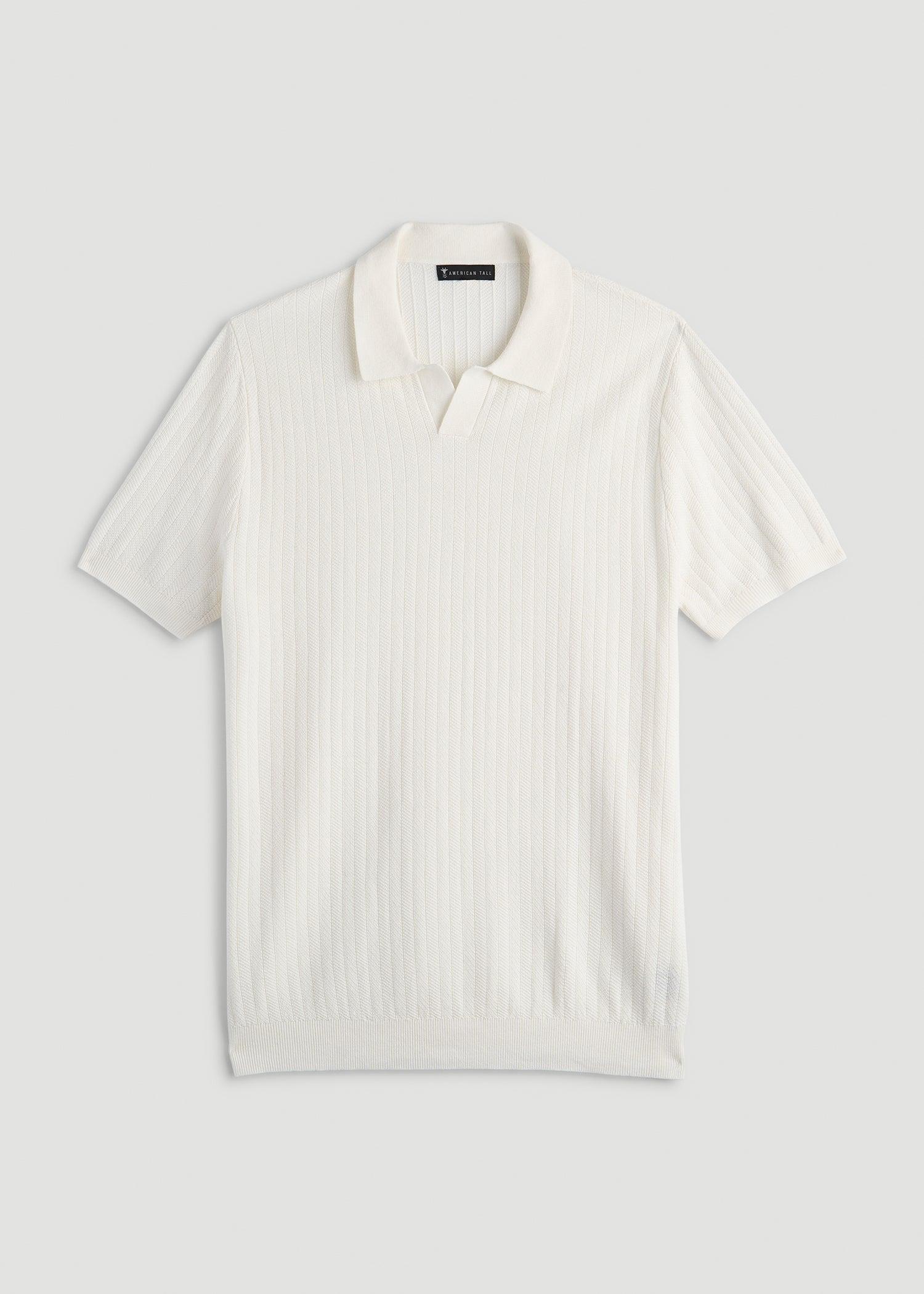 Linen Blend Ribbed Knit Polo Shirt for Tall Men in Evening Blue Product Image