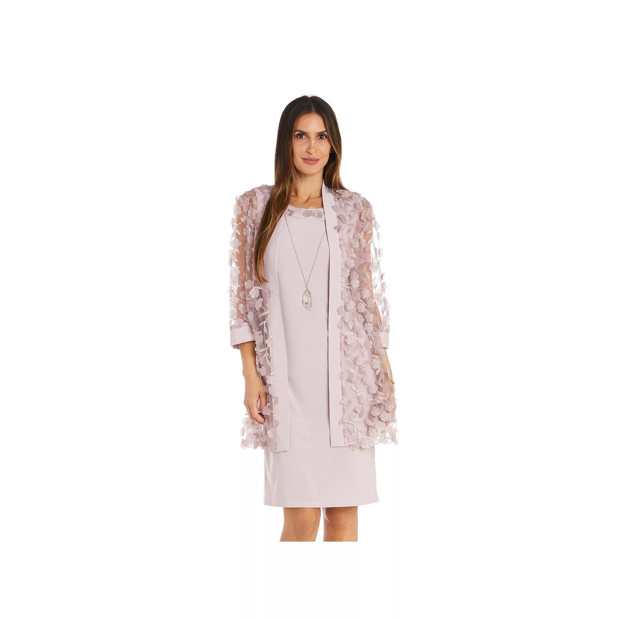 Womens R&M Richards 3-pc. Floral Jacket, Dress, & Necklace Set Pink Product Image