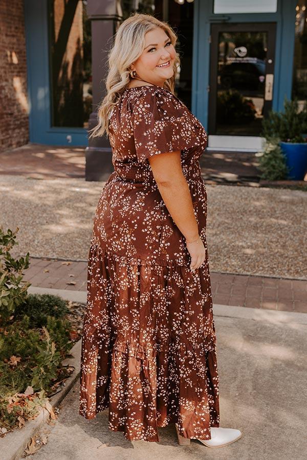 Polished Perfection Floral Maxi Dress in Dark Chocolate Curves Product Image