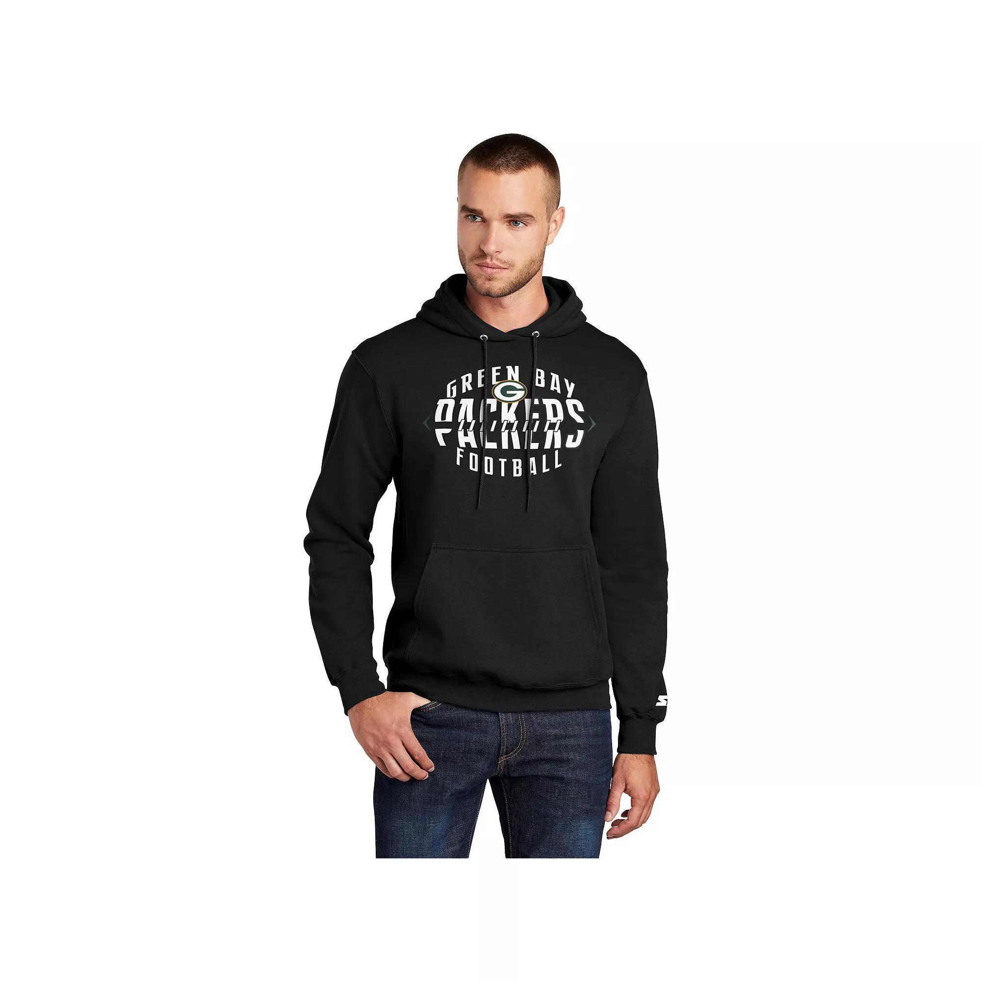 Men's Starter Black Green Bay Packers Football Pullover Hoodie, Size: Large Product Image