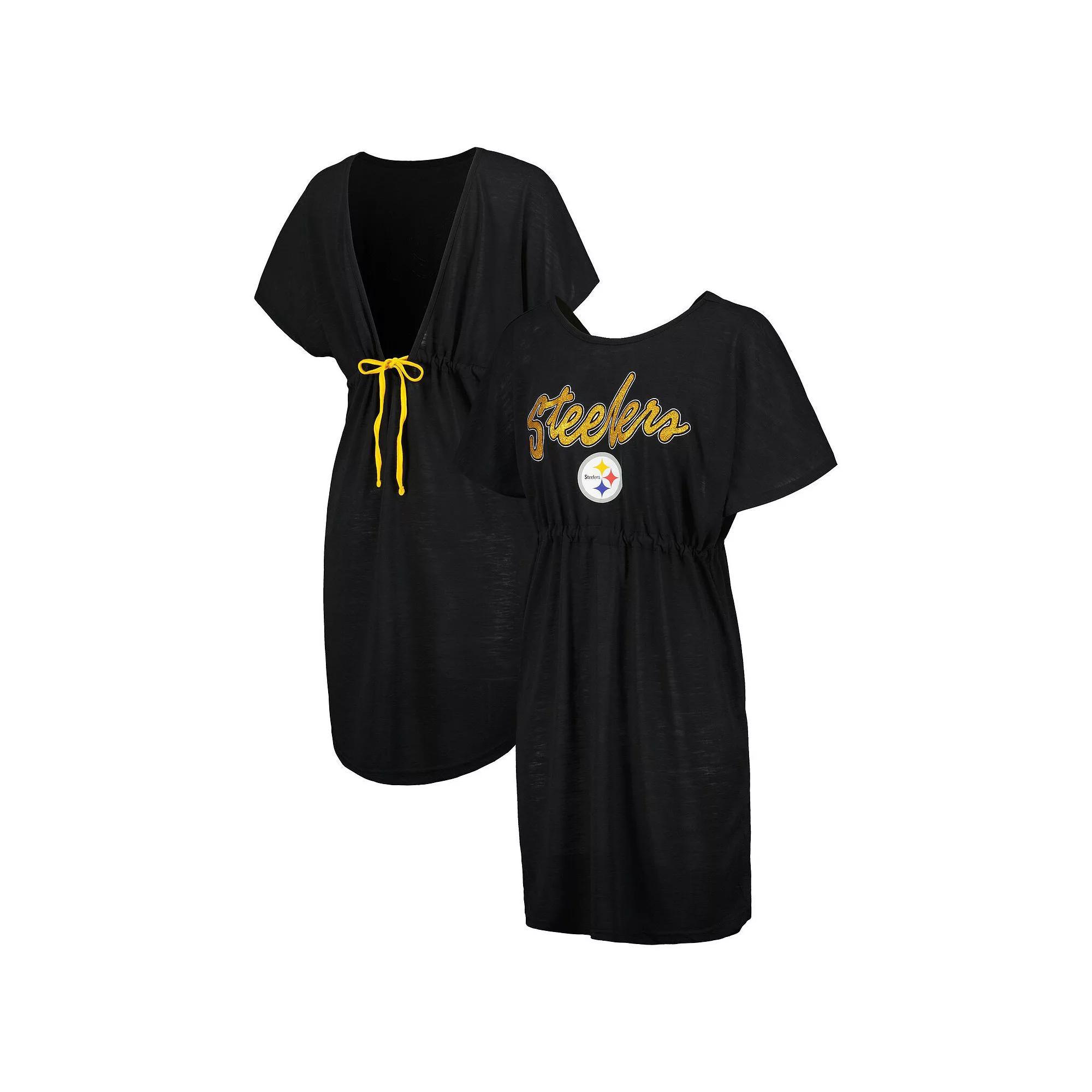 Women's G-III 4Her by Carl Banks Black Pittsburgh Steelers Versus Swim Cover-Up, Size: XL Product Image