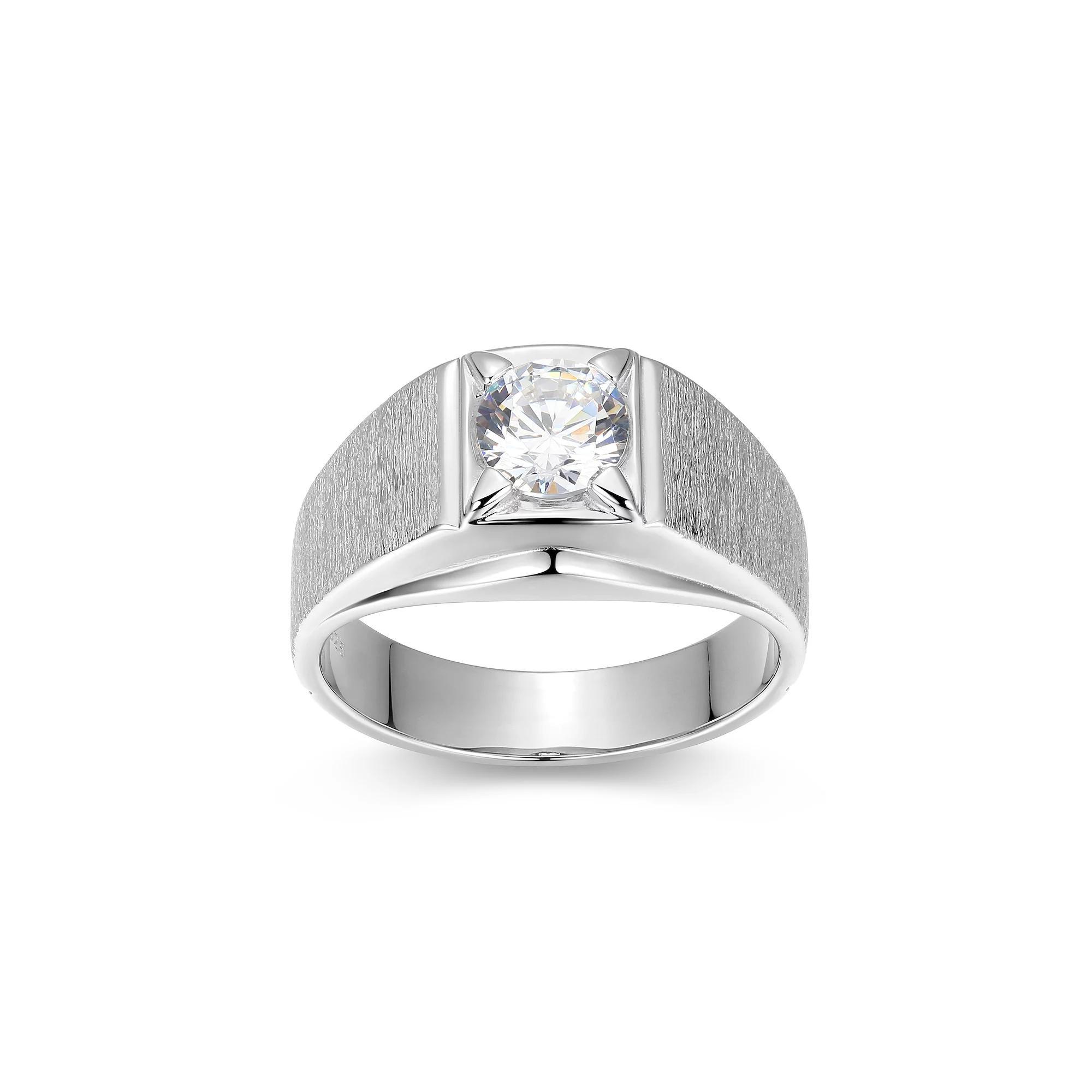 Men's Sterling Silver Cubic Zirconia Solitaire Ring, Size: 10 Product Image