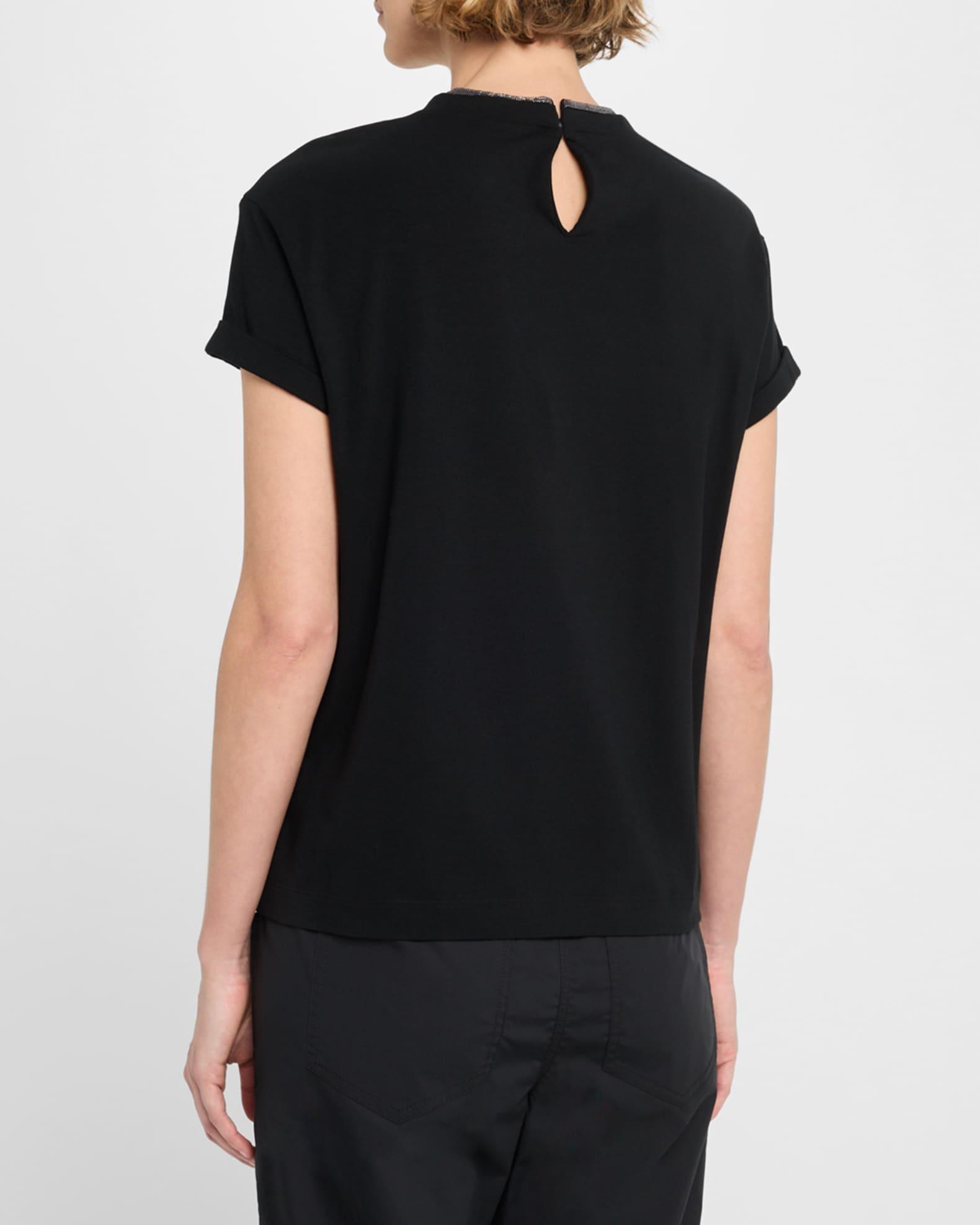 Monili-Neck Short-Sleeved Flat Cotton T-Shirt Product Image