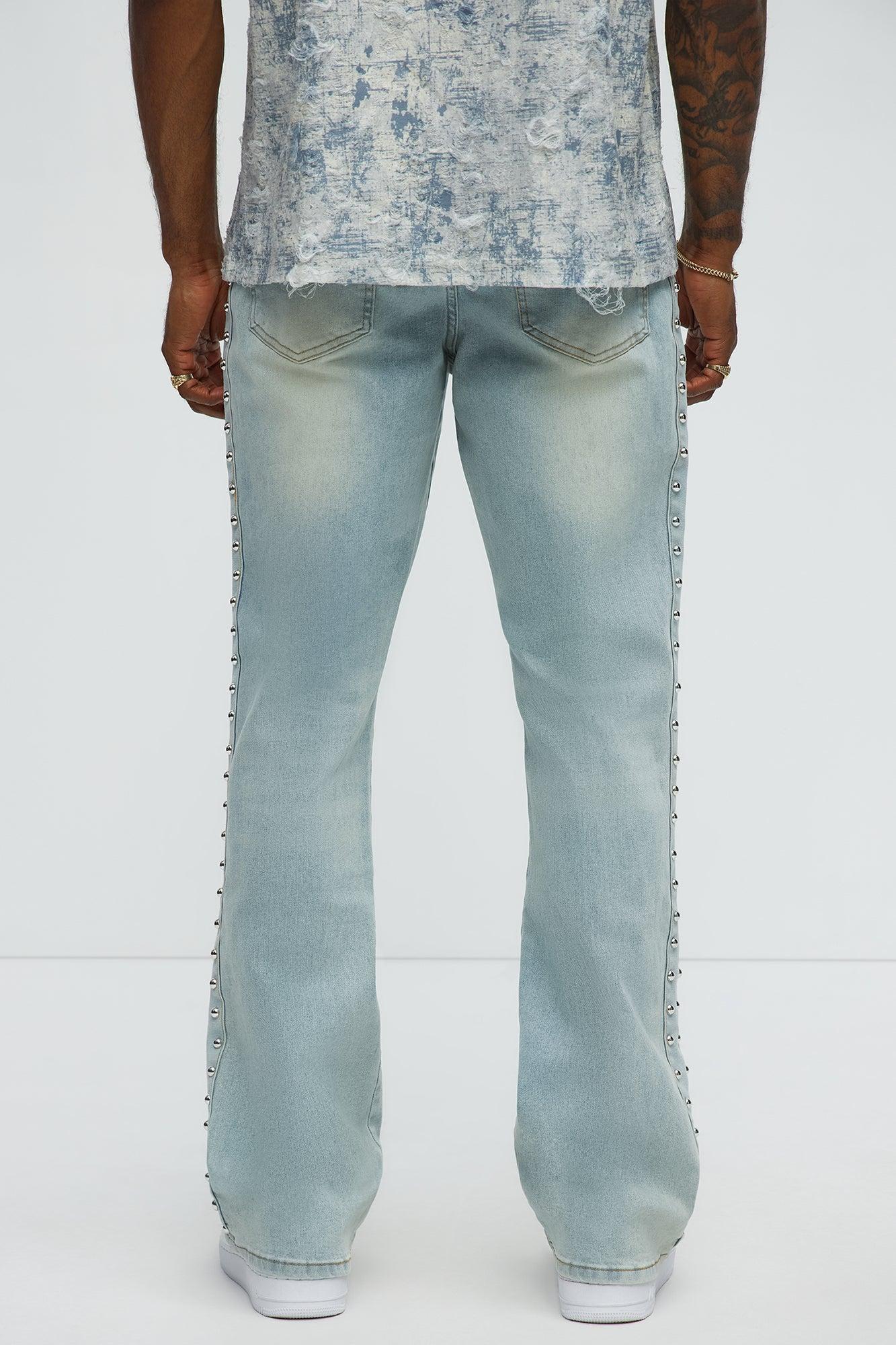 Stacked Slim Flare Stud On The Side Jeans - Light Wash Product Image