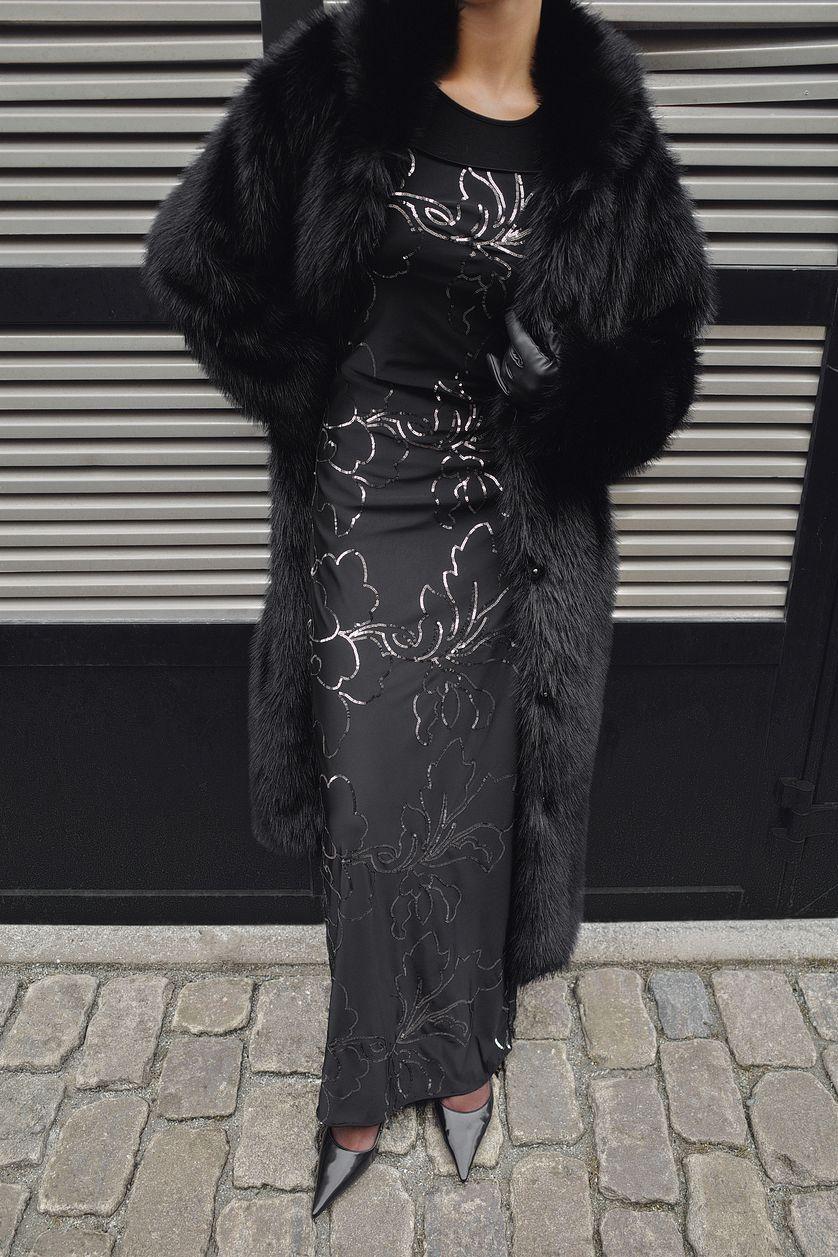 Pattern Sequin Maxi Dress Black Product Image