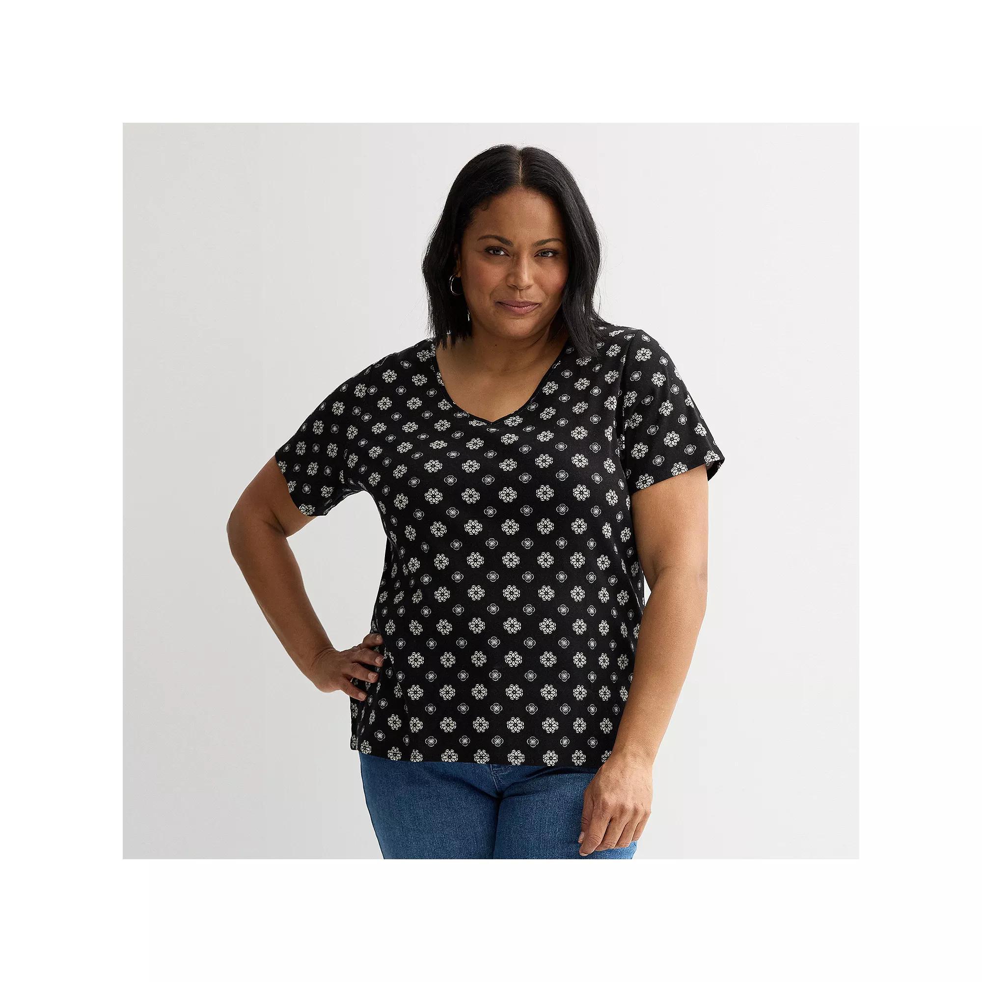 Plus Size Croft & Barrow Essential V-Neck Top, Womens Product Image