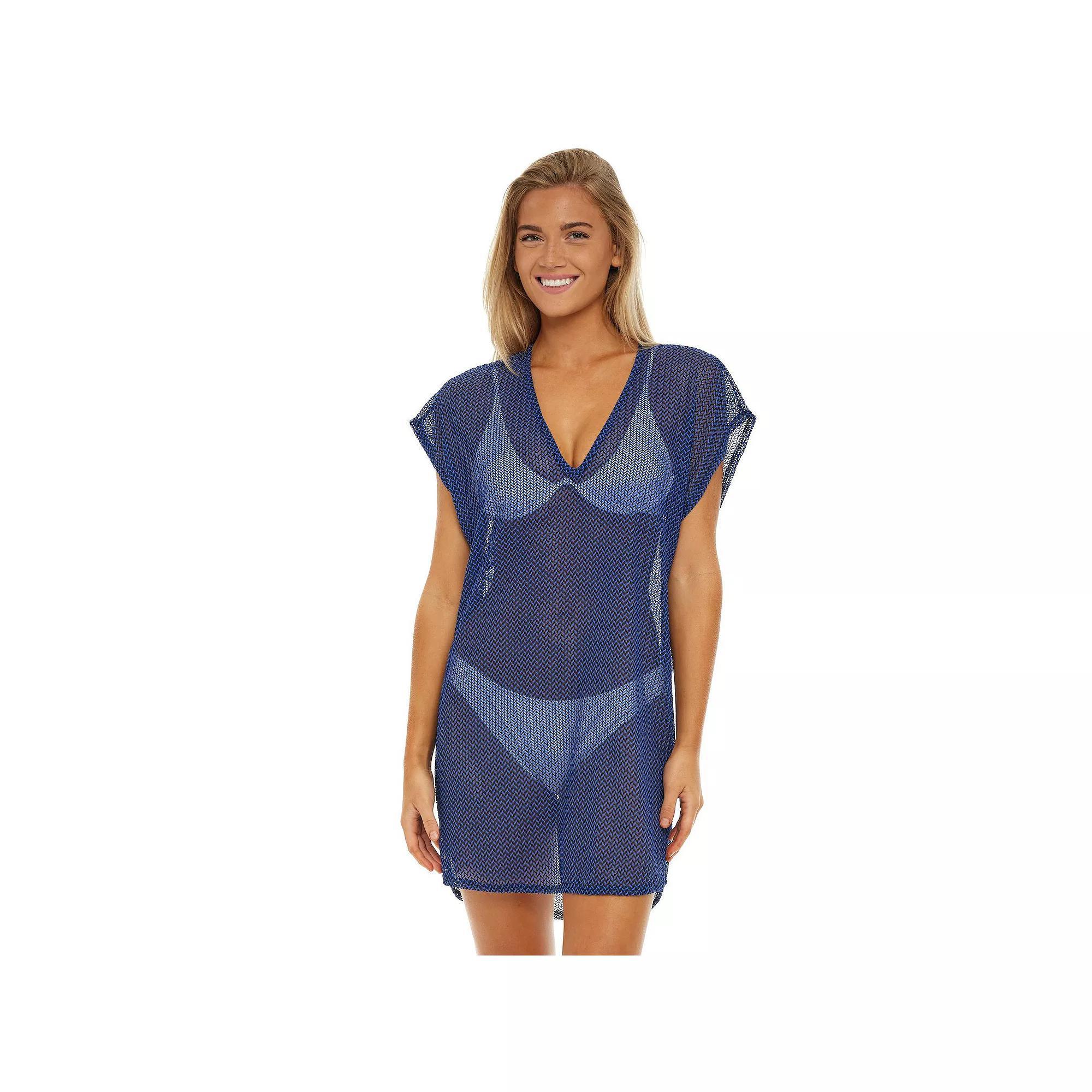 Women's Jordan Taylor Herringbone Sheer Swim Cover-Up Tunic, Size: Large, Black Royal Product Image