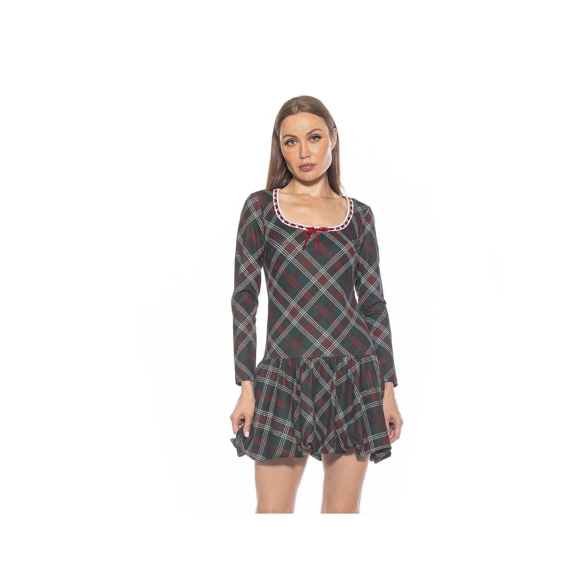 Women's ALEXIA ADMOR Rach Plaid Scoopneck Lace Insert Dress, Size: Large, Green Plaid Product Image