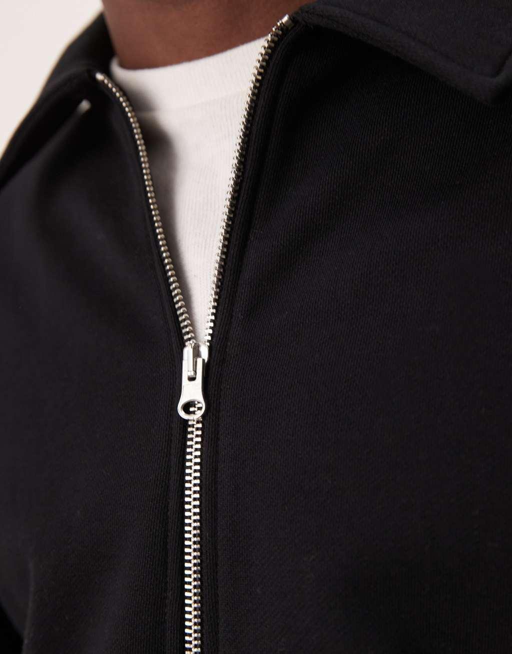 ASOS DESIGN heavyweight zip collar sweatshirt in black Product Image