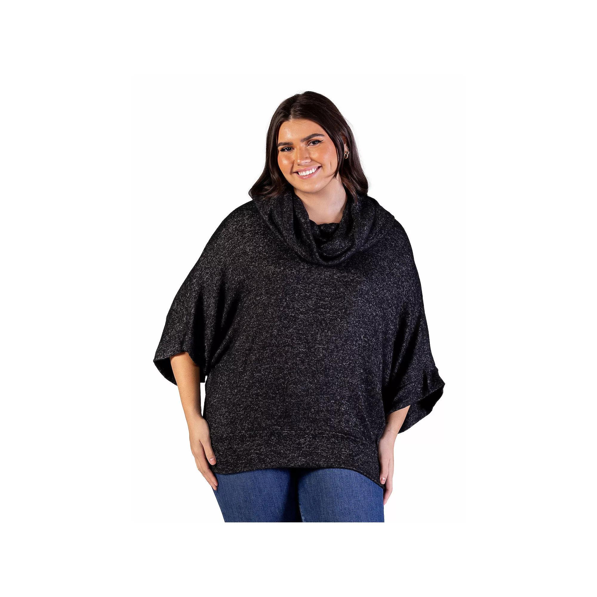 Plus Size 24Seven Comfort Apparel Heathered Cowlneck Dolman Sleeve Sweater, Women's, Size: 2XL, Gray Product Image