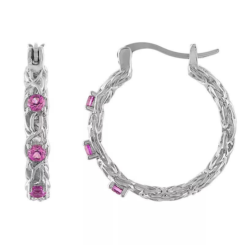 Designs by Gioelli Sterling Silver Gemstone Byzantine Hoop Earrings, Womens, Cr Red Product Image