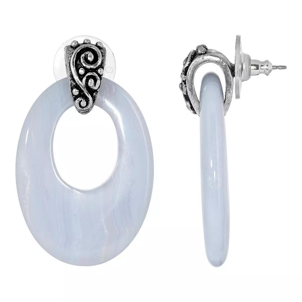 1928 Pewter Stone Oval Doorknocker Drop Earrings, Womens, Blue Product Image