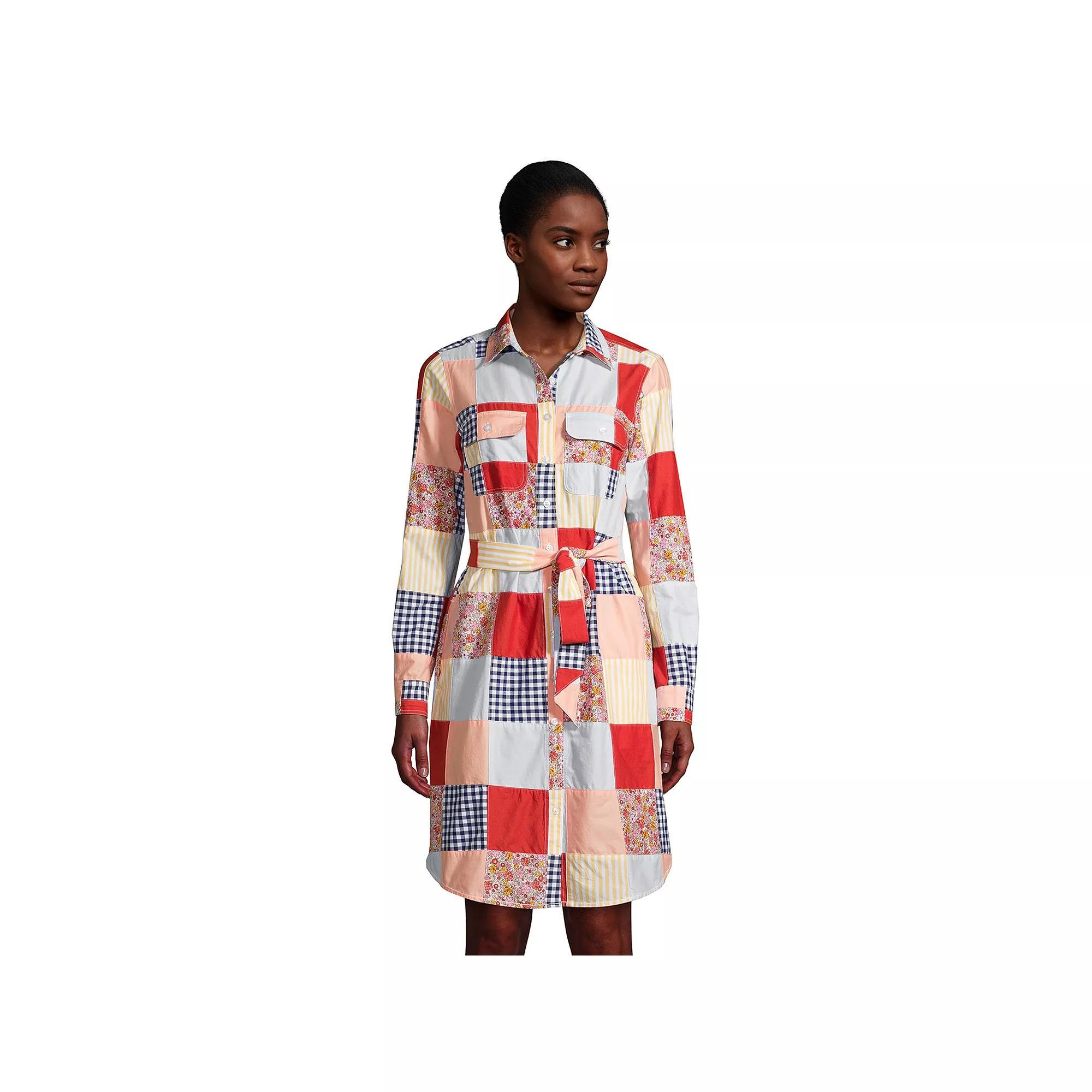 Petite Lands' End Long-Sleeved Shirt Dress, Women's, Size: Large Petite, Multi Patchwork Product Image