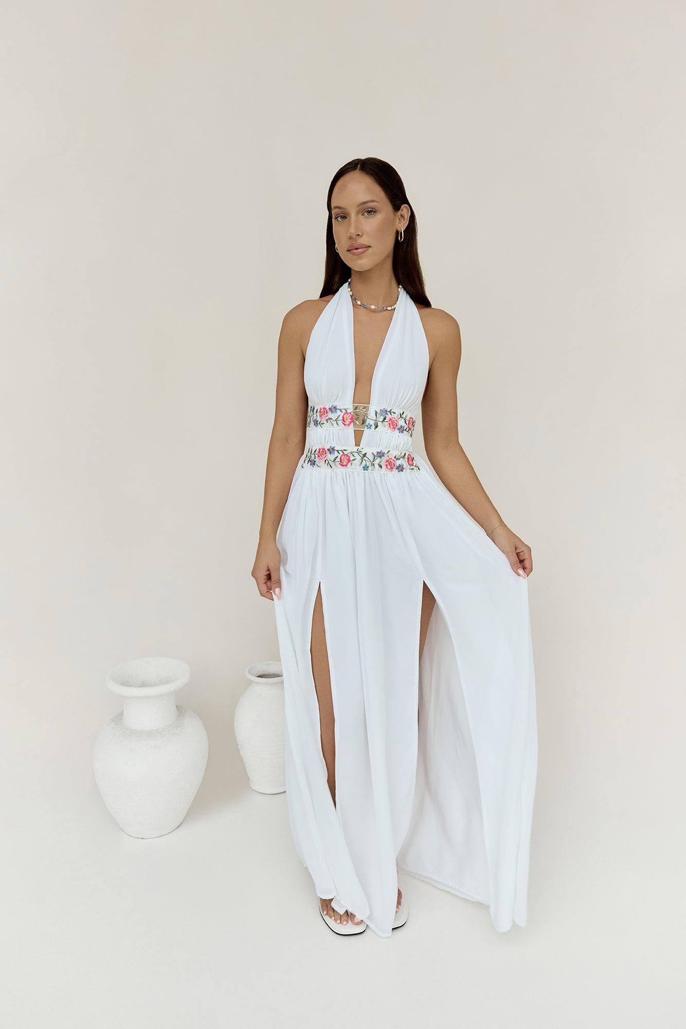 Maldives Garden Halter Maxi Dress White Product Image