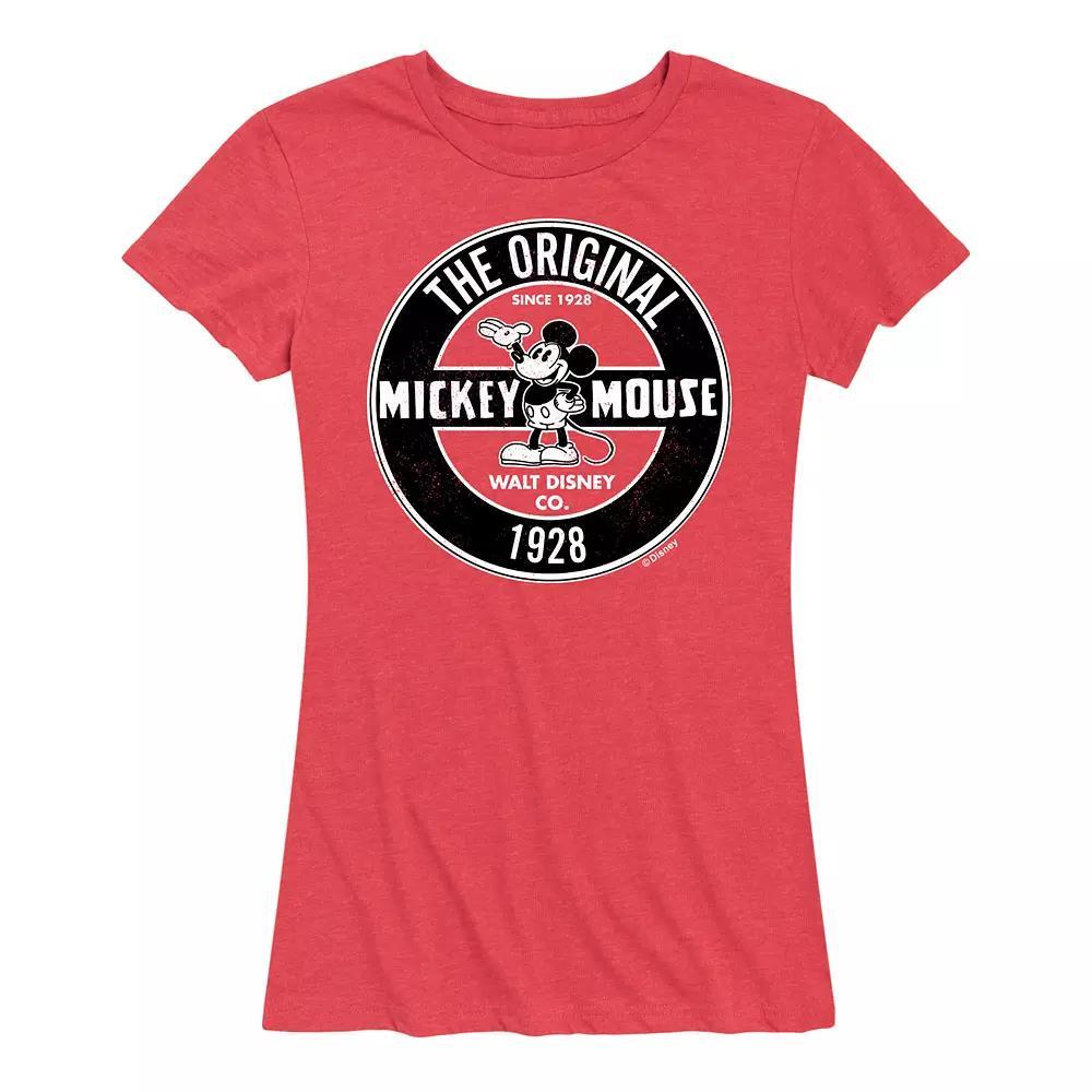 Disneys Mickey Mouse Womens Badge Graphic Tee Grey Red Product Image
