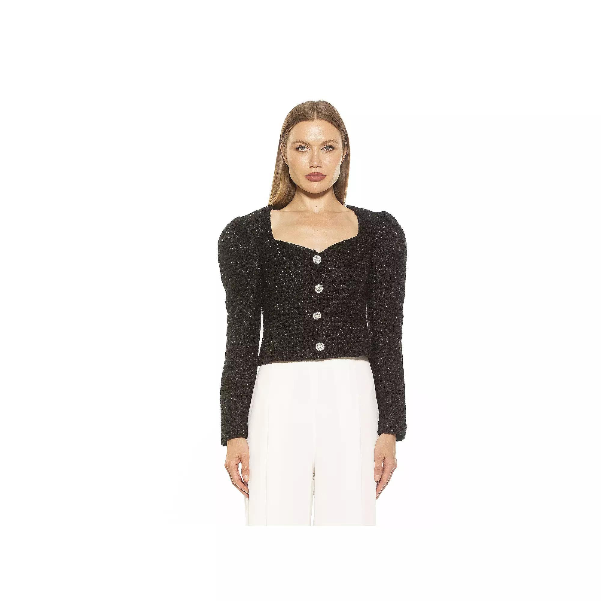 Women's ALEXIA ADMOR Rowan Long Puff Sleeve Sweetheart Jacket, Size: 10, Black Product Image