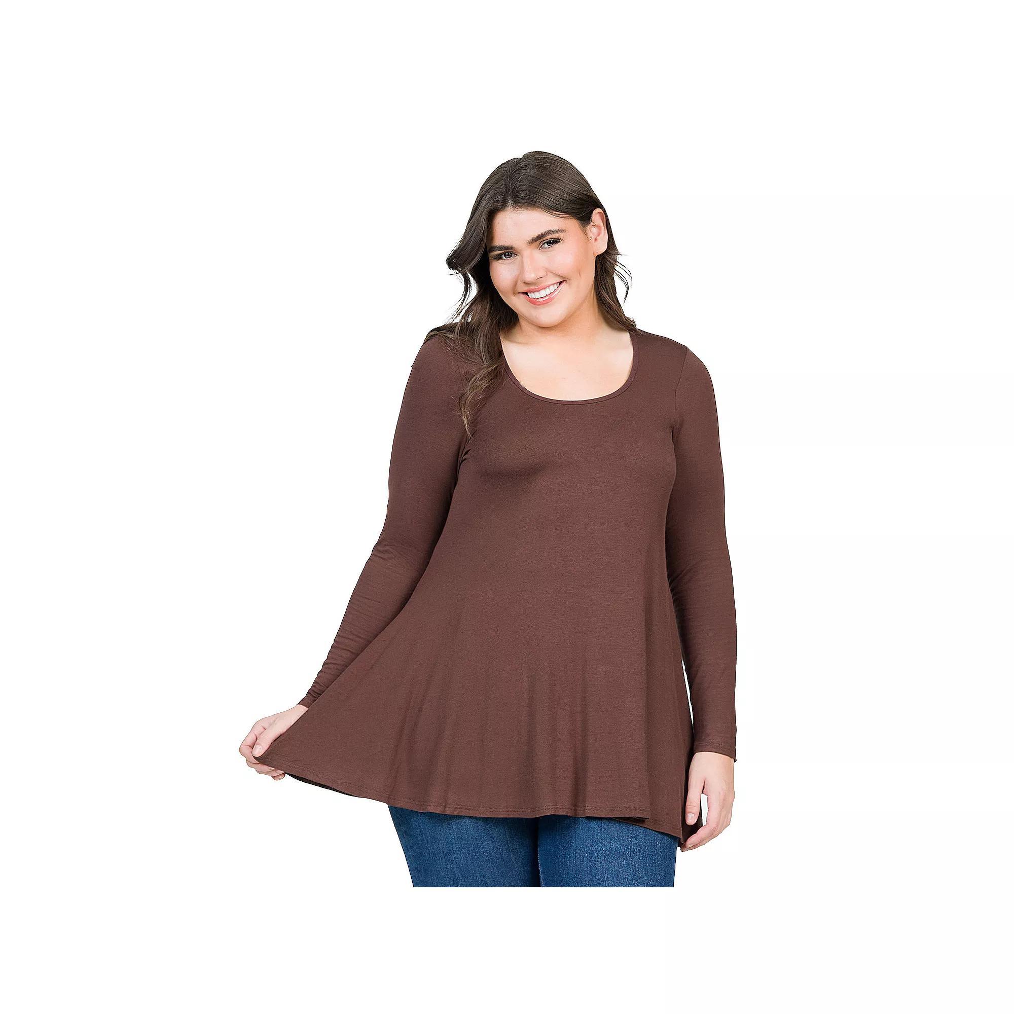 Plus Size 24Seven Comfort Apparel Poised Long Sleeve Swing Tunic Top, Womens Product Image