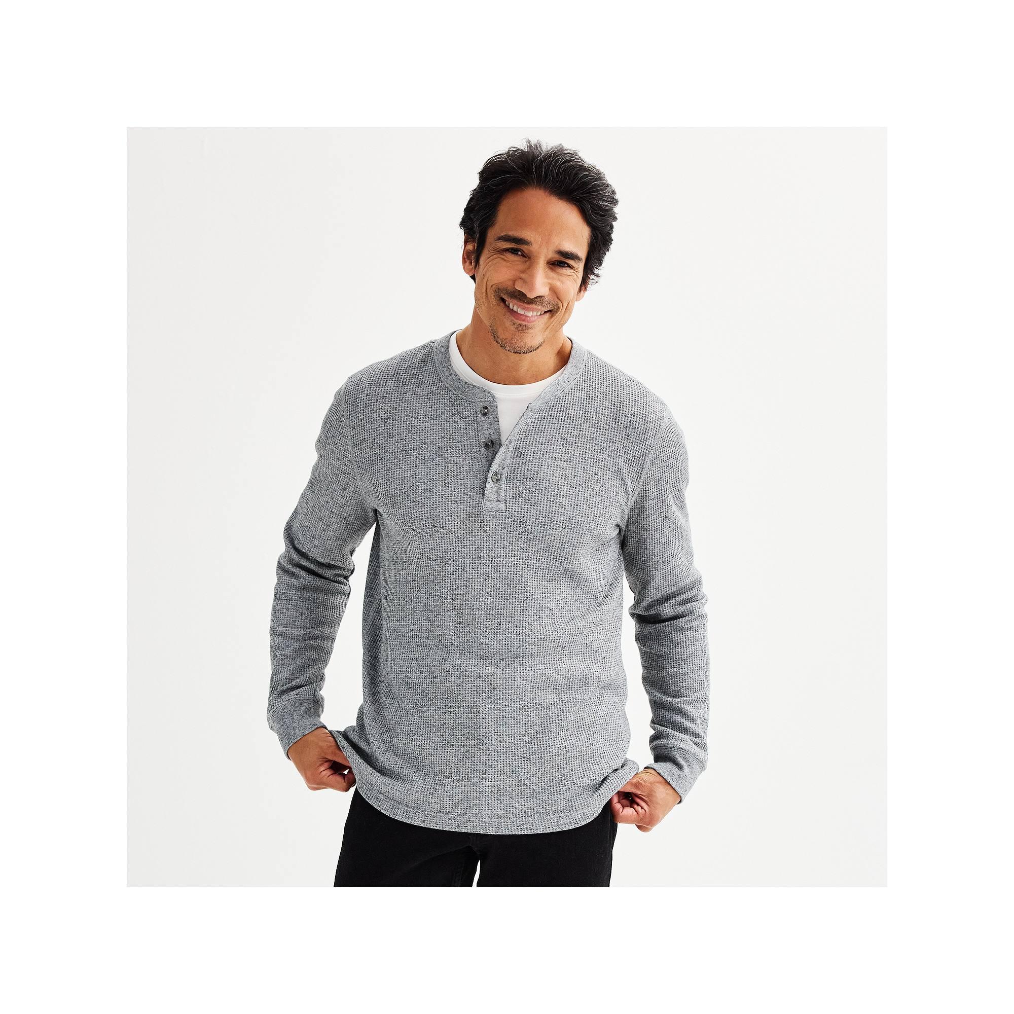 Men's Sonoma Goods For Life® Long Sleeve Waffle Henley Tee, Size: Small, Grey Product Image